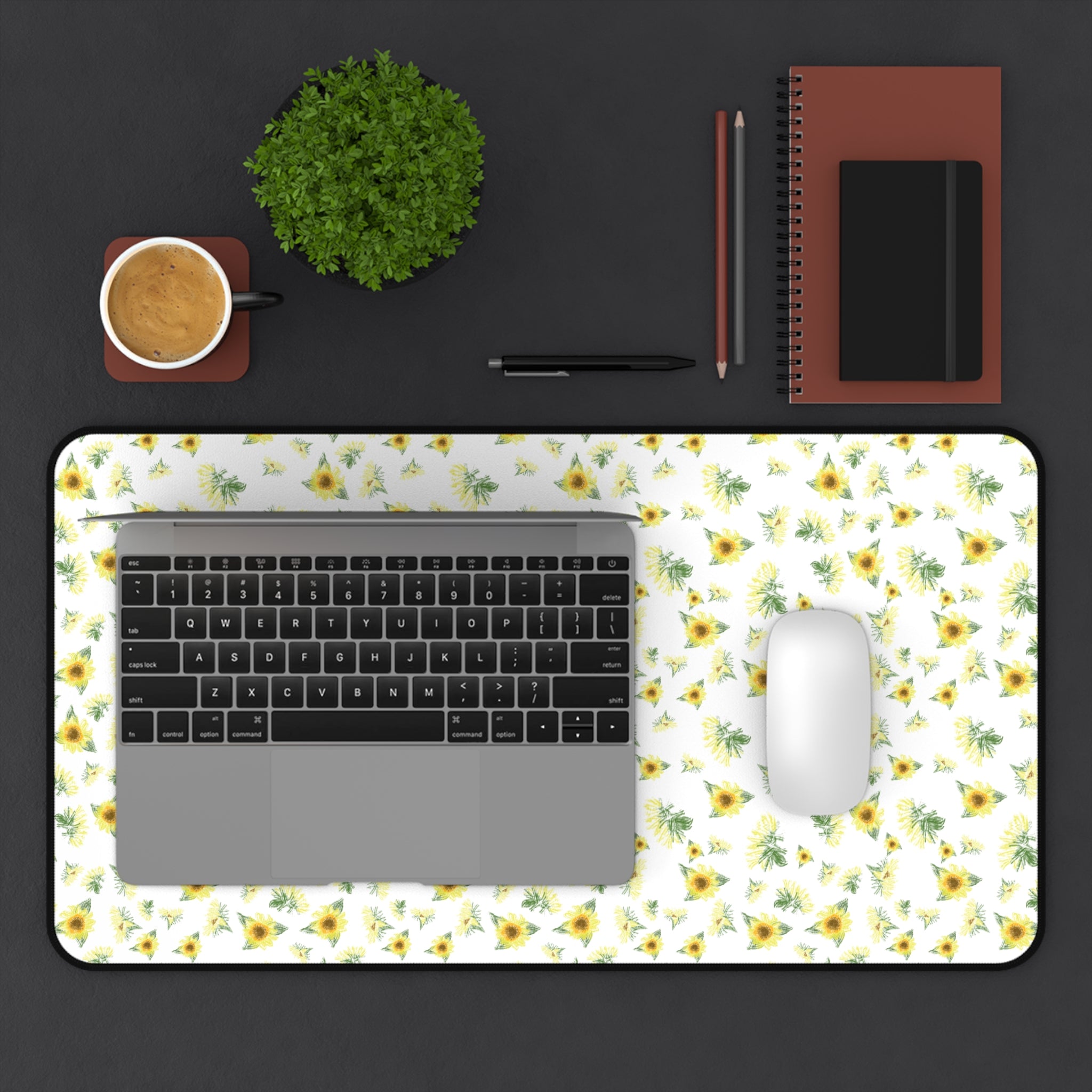 Yellow Sunflower Pattern Desk Mat | Floral Desk Pad