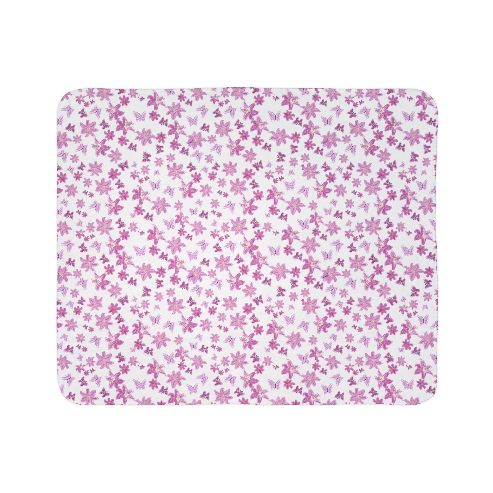 Floral and Butterflies Sakura Floral Fleece Sherpa Blanket | Cherry Blossom Pattern