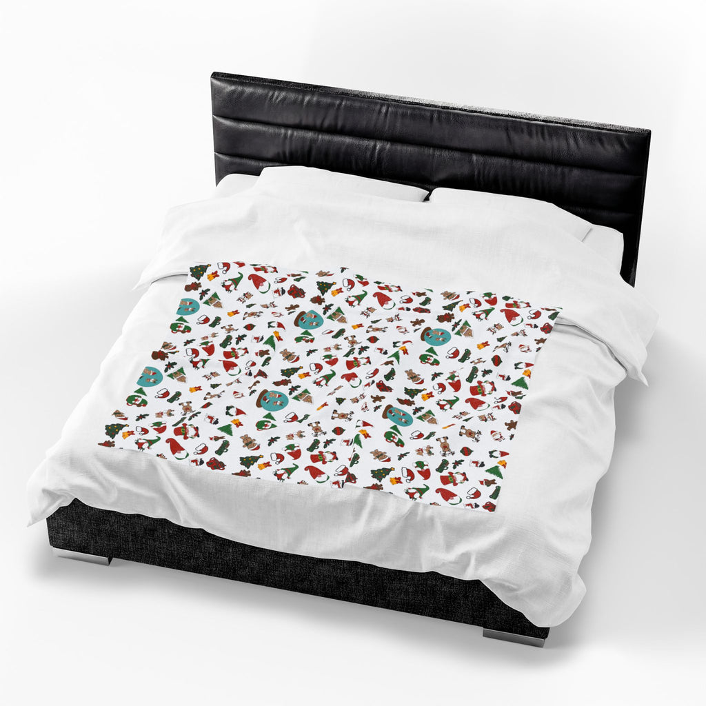 Christmas Cookie Pattern Velveteen Plush Blanket | Holiday Gingerbread Santa Trees