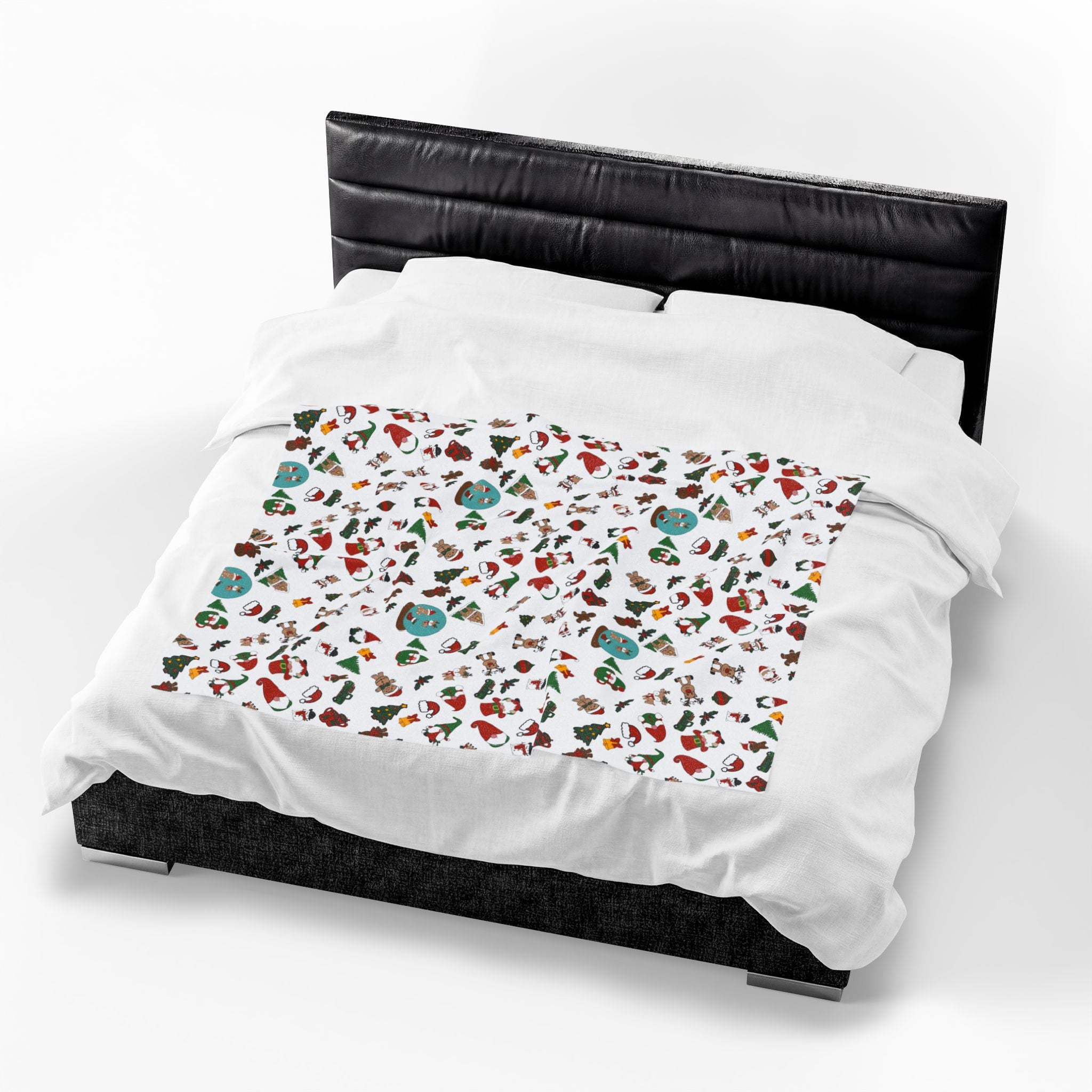 Christmas Cookie Pattern Velveteen Plush Blanket | Holiday Gingerbread Santa Trees
