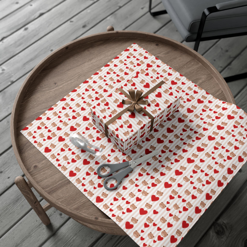 Teddy Bear Hearts Gift Wrap Paper | Valentine Wrapping Paper