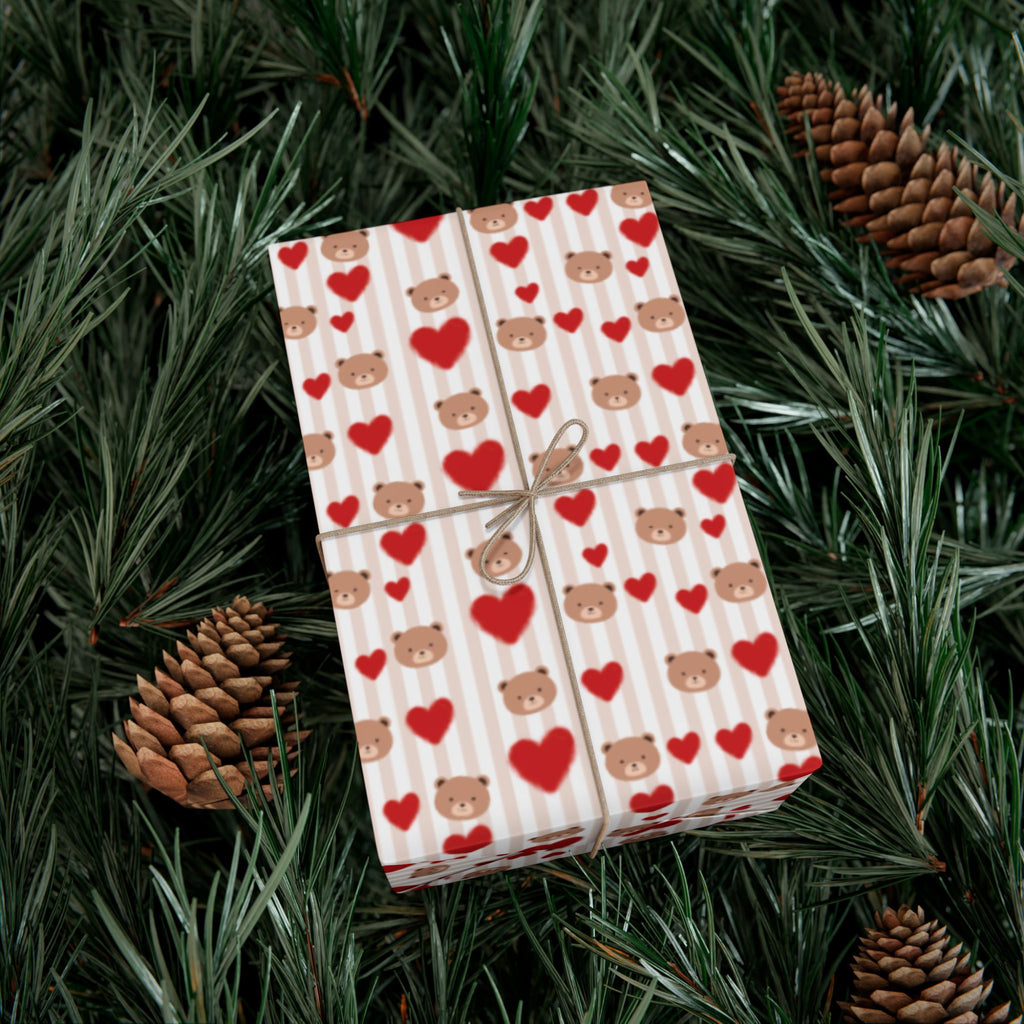 Teddy Bear Hearts Gift Wrap Paper | Valentine Wrapping Paper