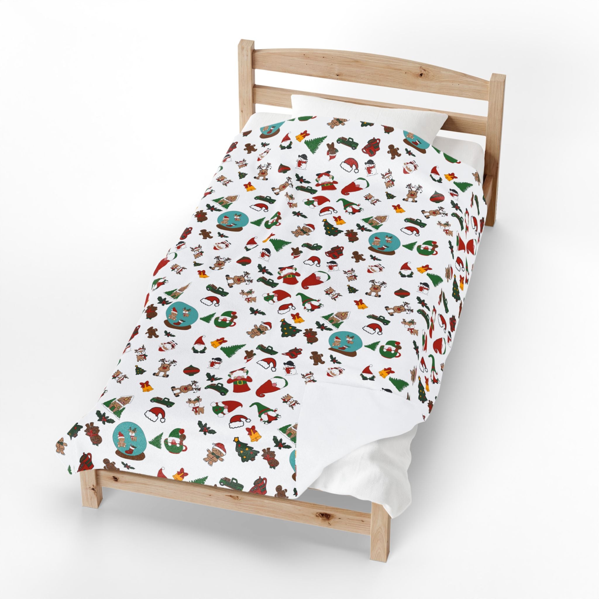 Christmas Cookie Pattern Velveteen Plush Blanket | Holiday Gingerbread Santa Trees
