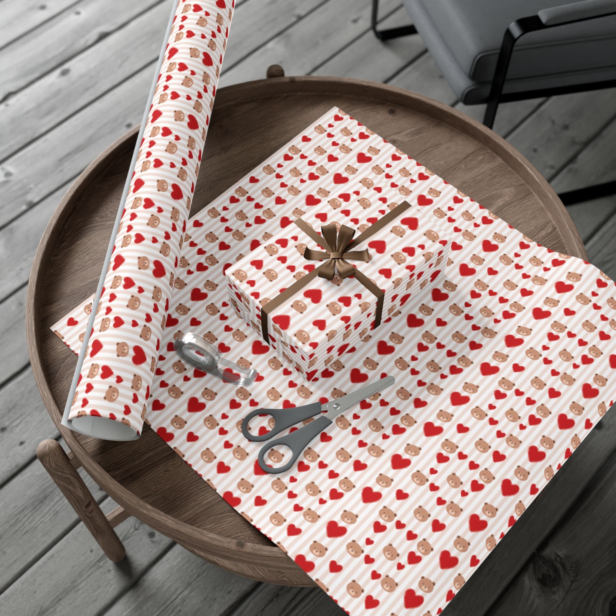Teddy Bear Hearts Gift Wrap Paper | Valentine Wrapping Paper