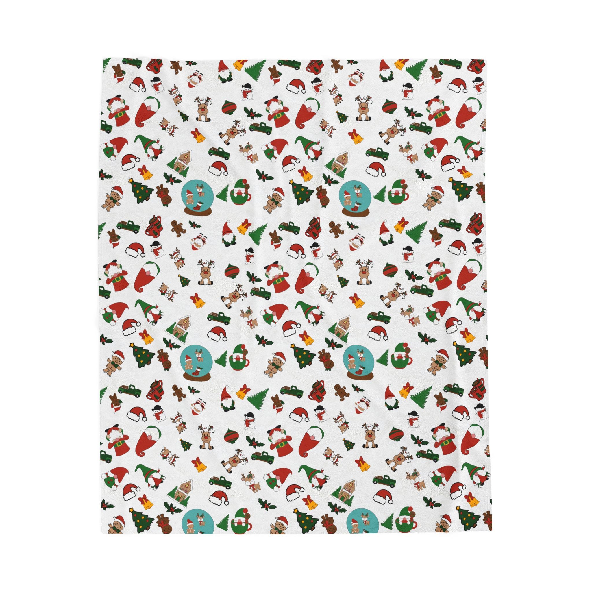 Christmas Cookie Pattern Velveteen Plush Blanket | Holiday Gingerbread Santa Trees