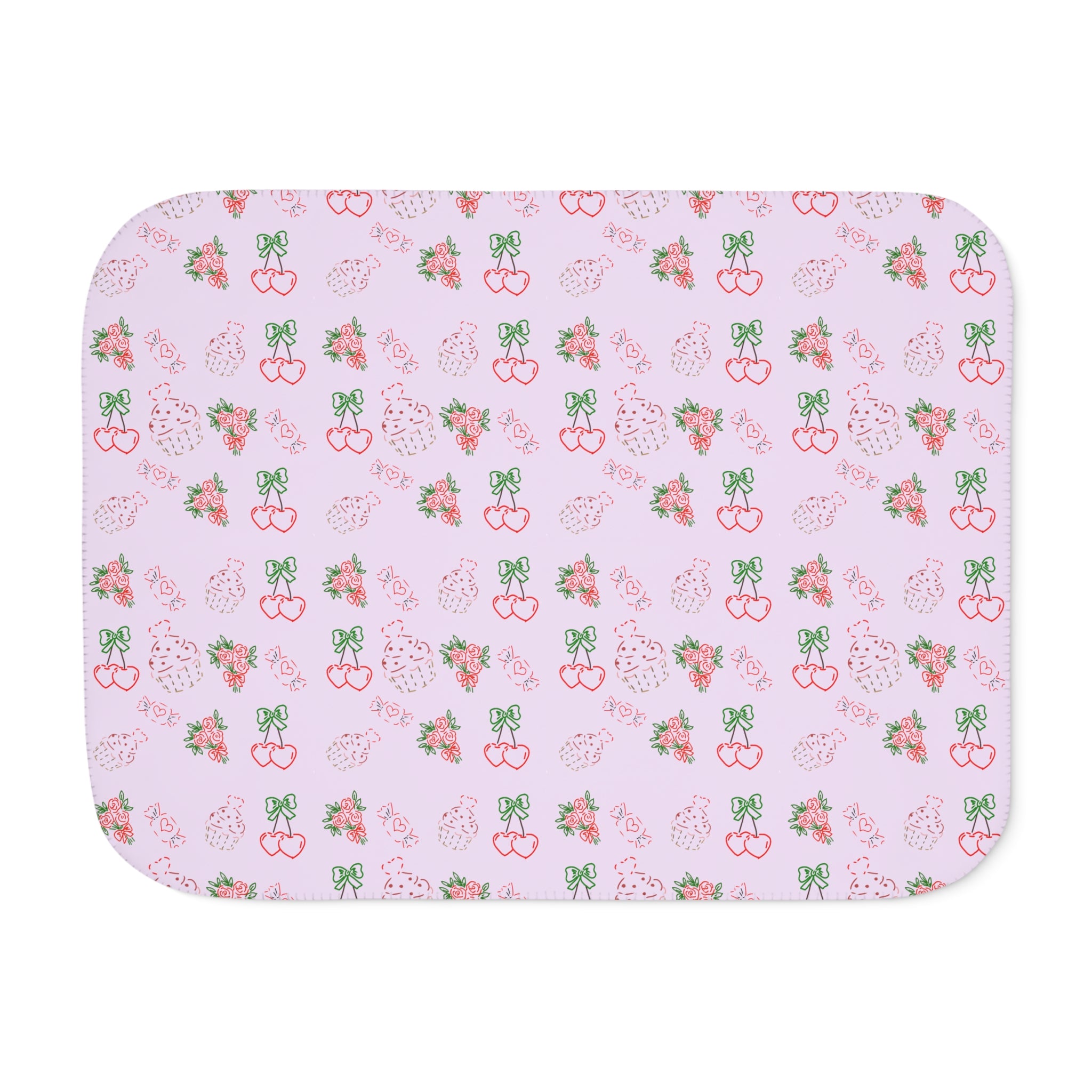 Cherry , Cupcakes, Flowers Pattern Sherpa Blanket | Reversible Cozy Throw