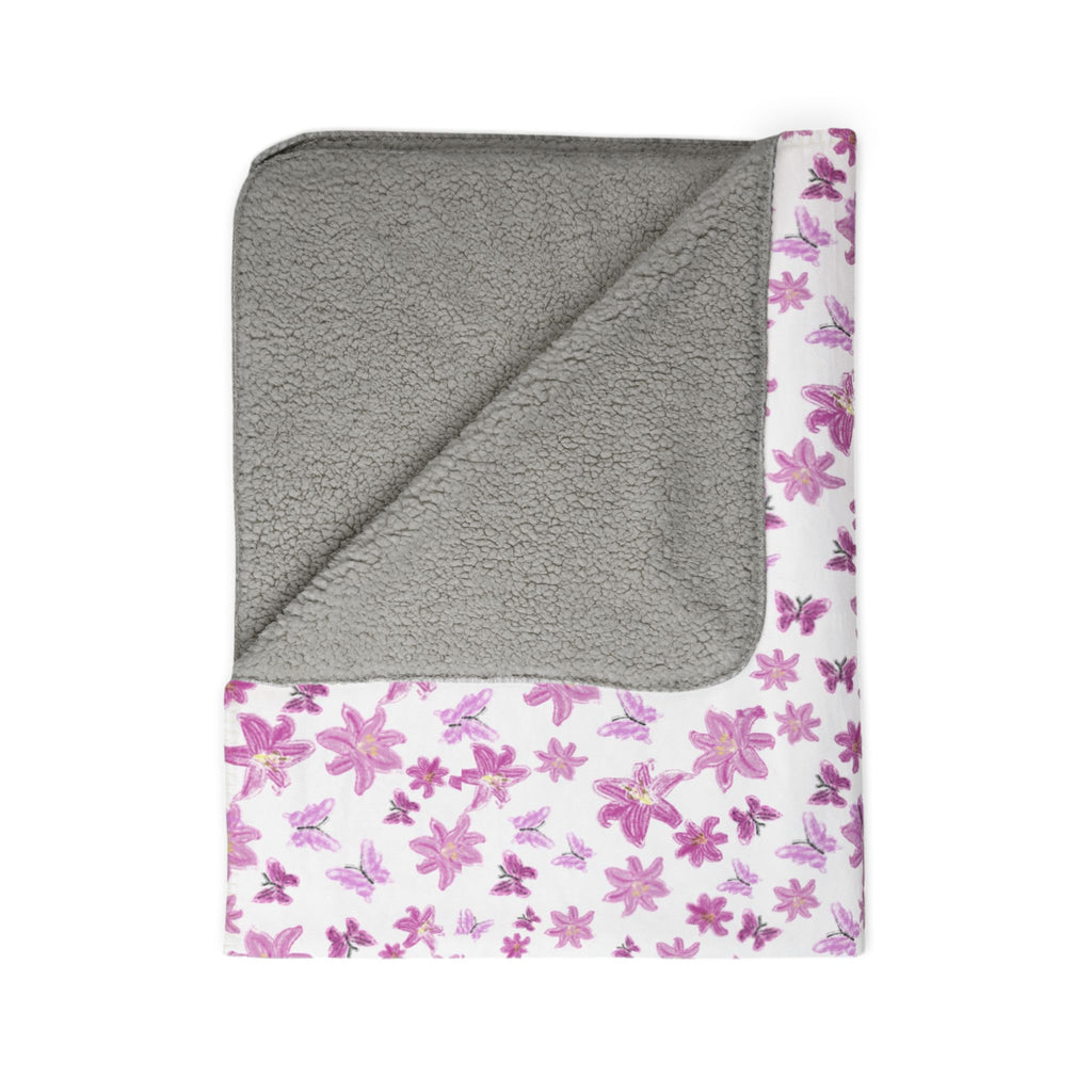 Floral and Butterflies Sakura Floral Fleece Sherpa Blanket | Cherry Blossom Pattern