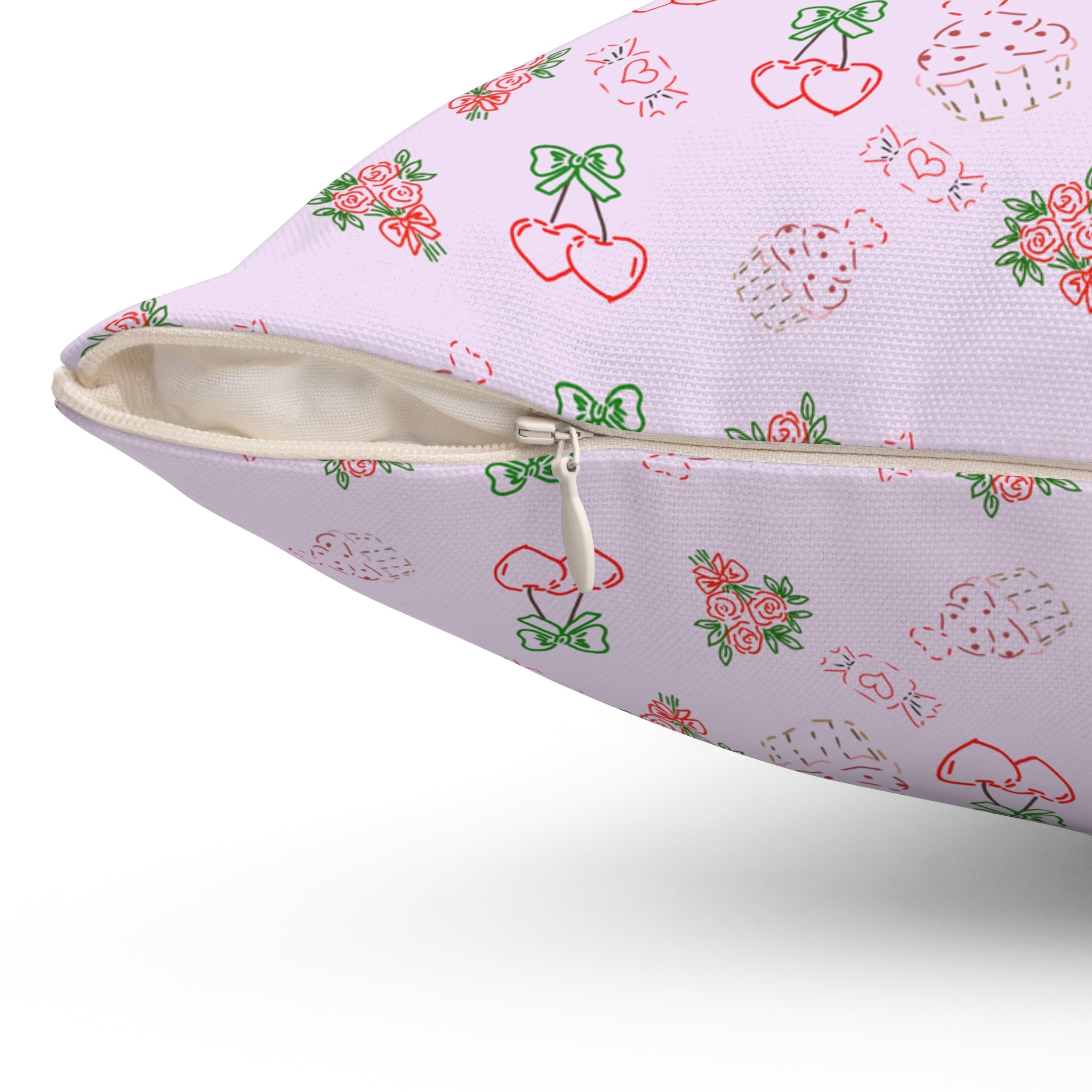 Cherry , Cupcakes , Flowers - Valentines Day Pattern Pillow | Pink Floral Cherry Throw Pillow