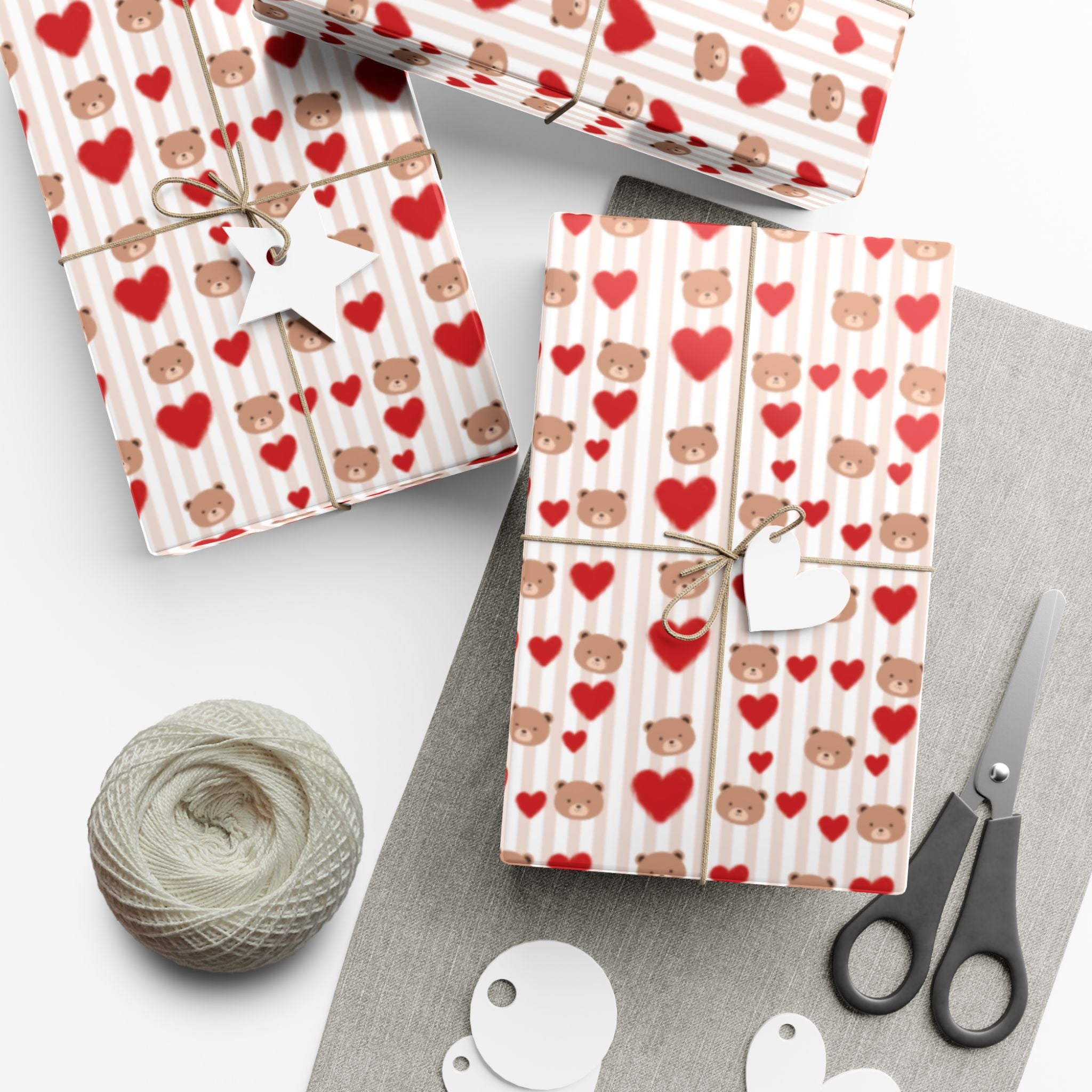 Teddy Bear Hearts Gift Wrap Paper | Valentine Wrapping Paper