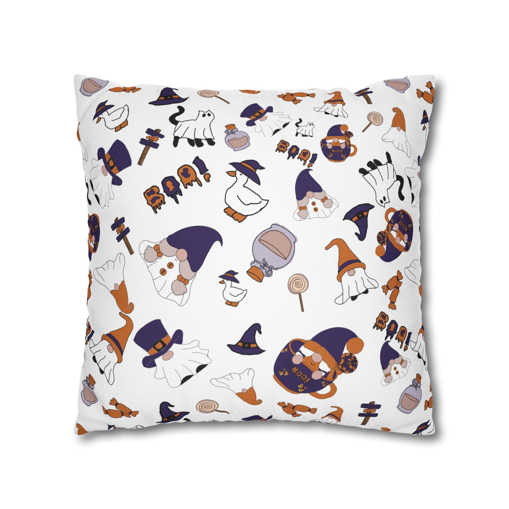 Halloween Gnomes Pillowcase | Spooky Ghosts Pumpkins Square Pillowcase