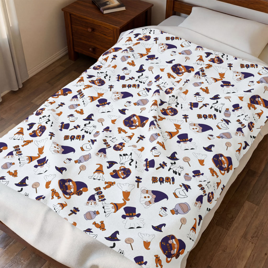 Halloween Witch Pattern Velveteen Plush Blanket | Spells, Pumpkins, Cats