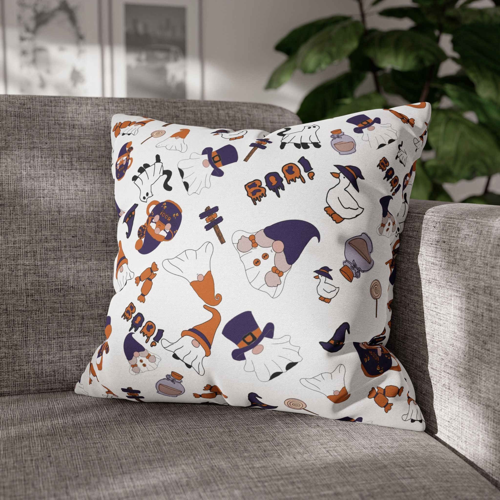 Halloween Gnomes Pillowcase | Spooky Ghosts Pumpkins Square Pillowcase