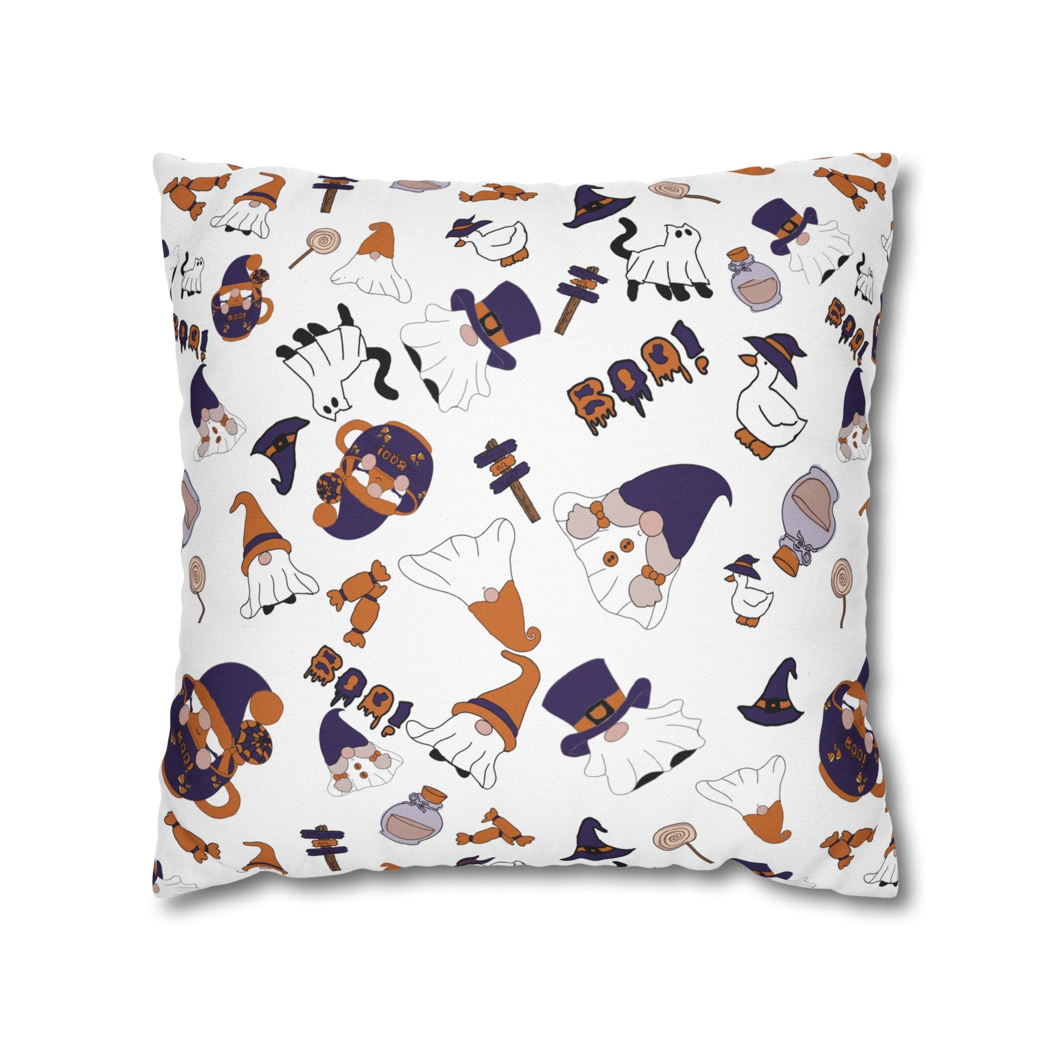 Halloween Gnomes Pillowcase | Spooky Ghosts Pumpkins Square Pillowcase