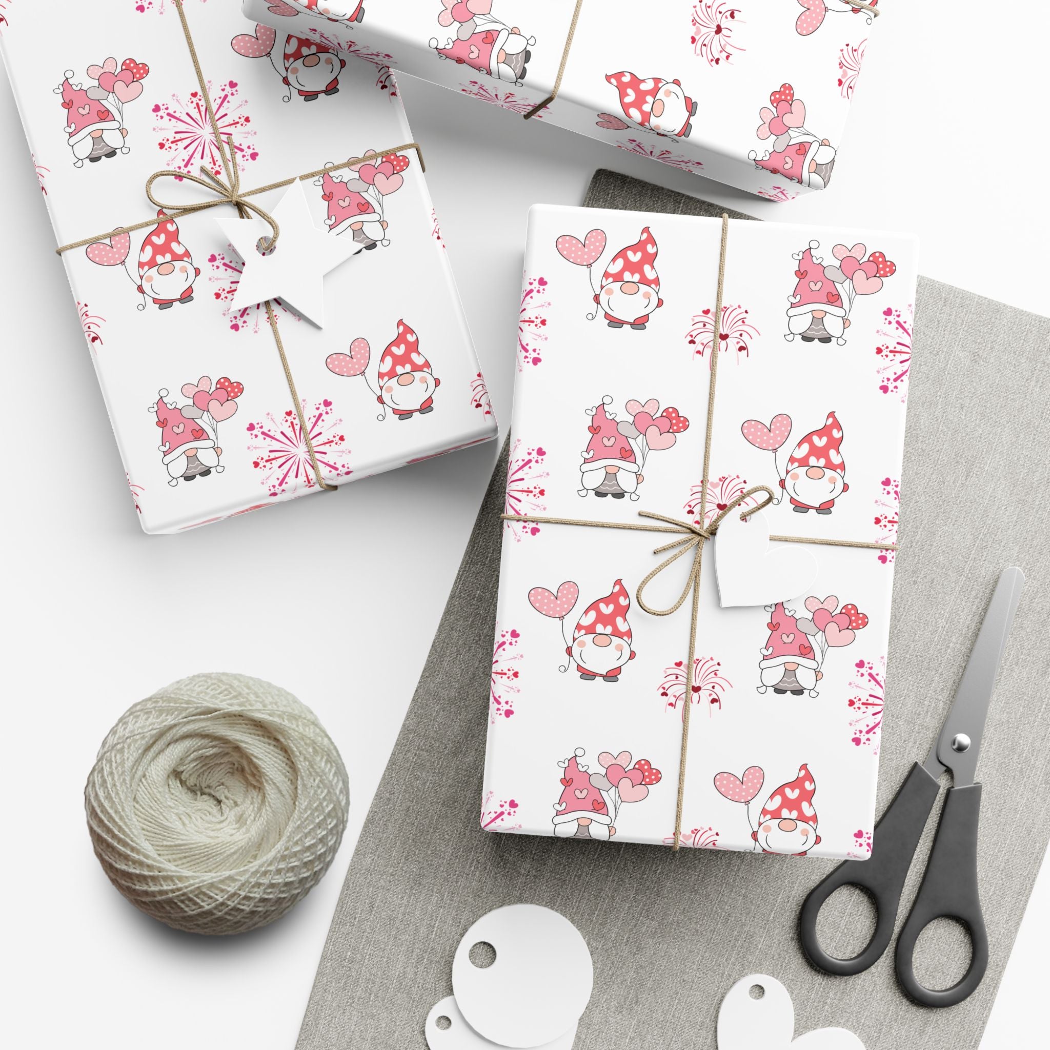 Valentine Gnome Pattern Gift Wrap, Pink Heart Wrapping Paper | Cute Gnomes