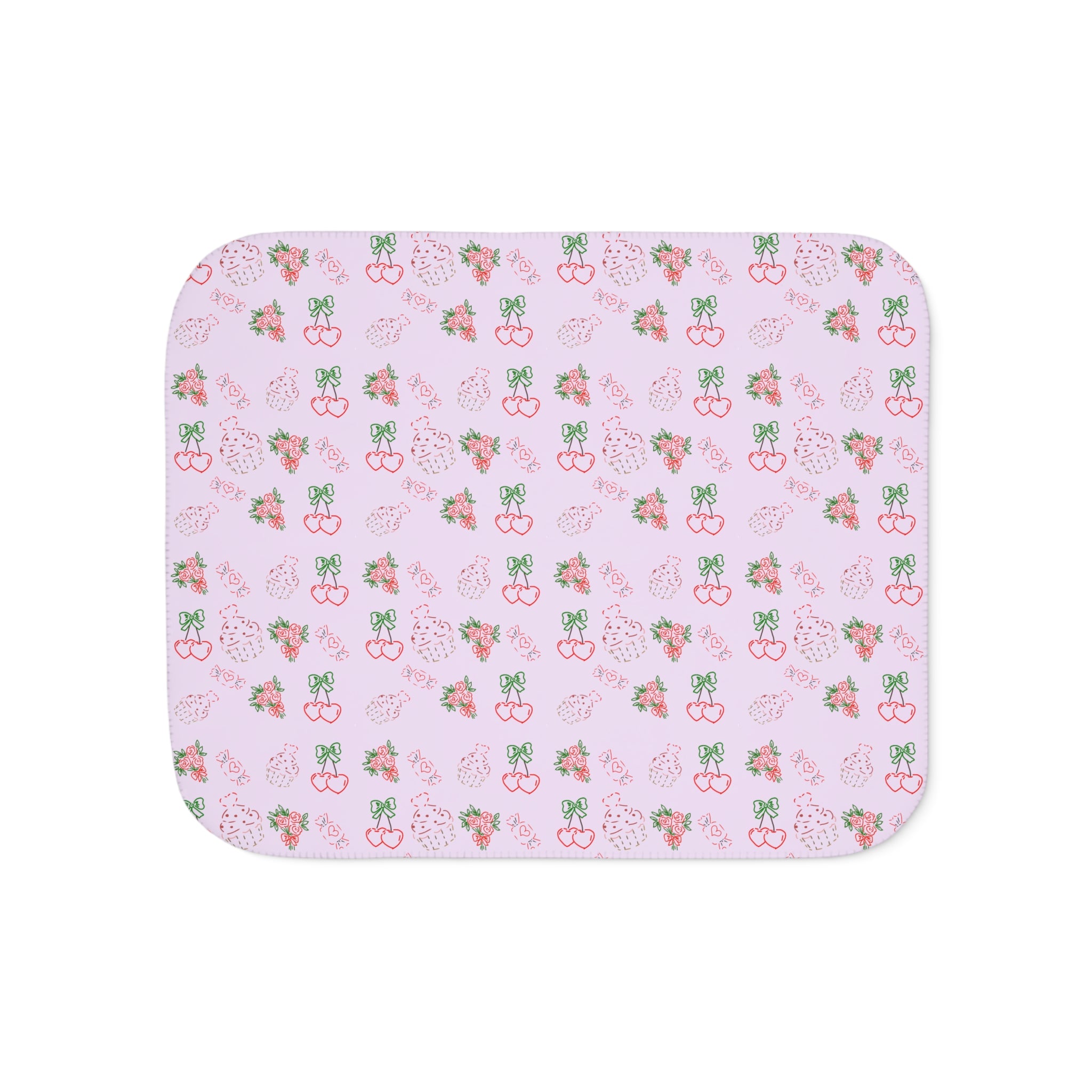 Cherry , Cupcakes, Flowers Pattern Sherpa Blanket | Reversible Cozy Throw