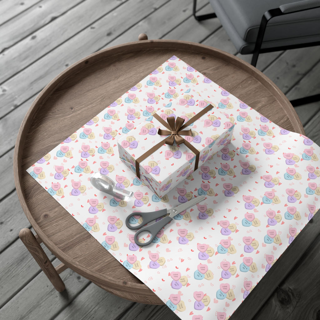 Candy Heart Pattern Gift Wrap | Valentines Conversation Heart Wrapping Paper