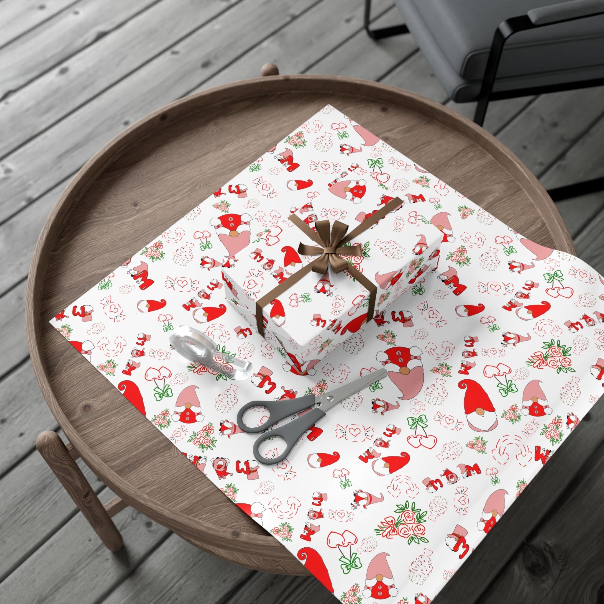 Gnome & Hearts Mothers Day Gift Wrap Paper