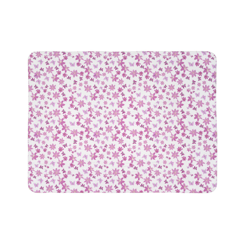 Floral and Butterflies Sakura Floral Fleece Sherpa Blanket | Cherry Blossom Pattern