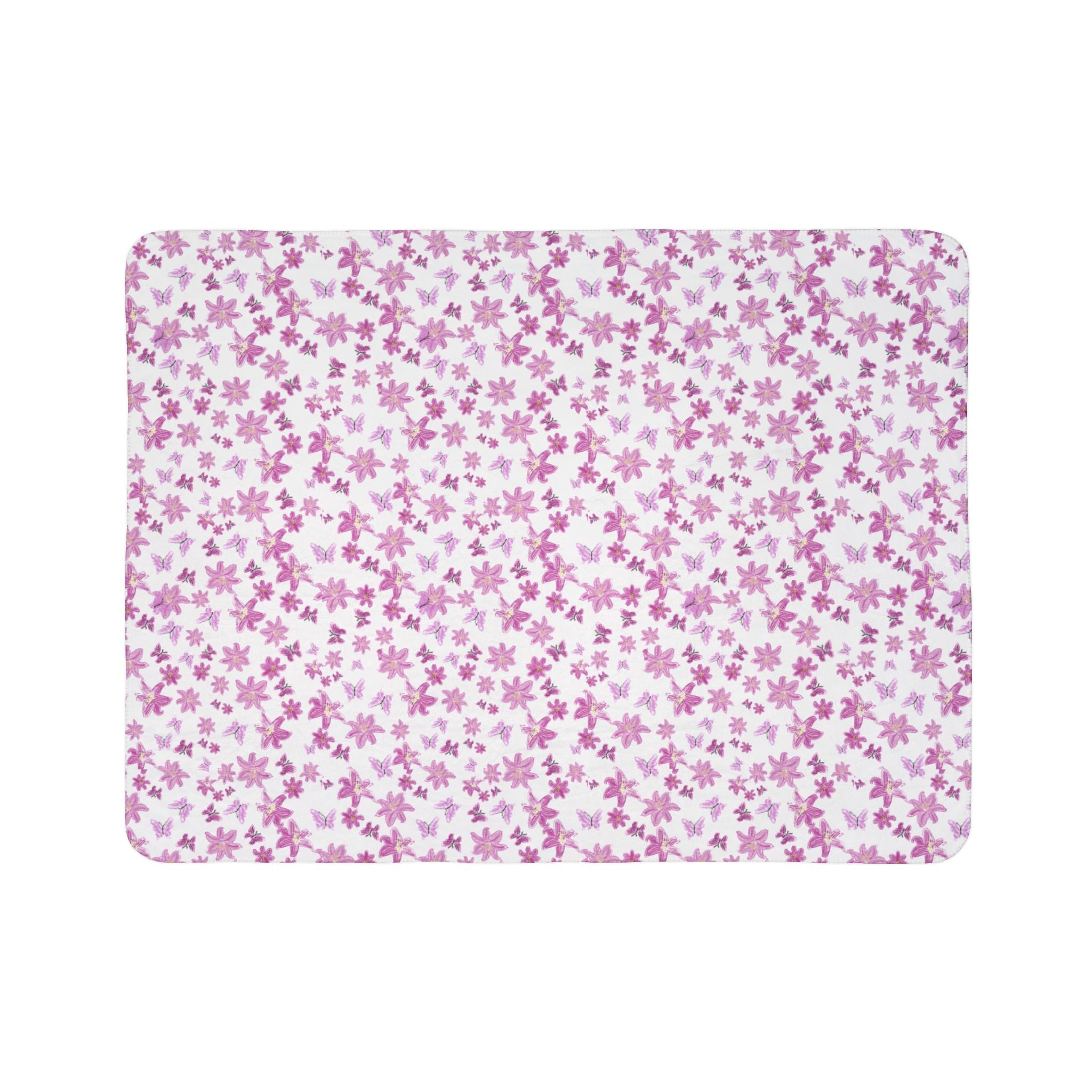 Floral and Butterflies Sakura Floral Fleece Sherpa Blanket | Cherry Blossom Pattern