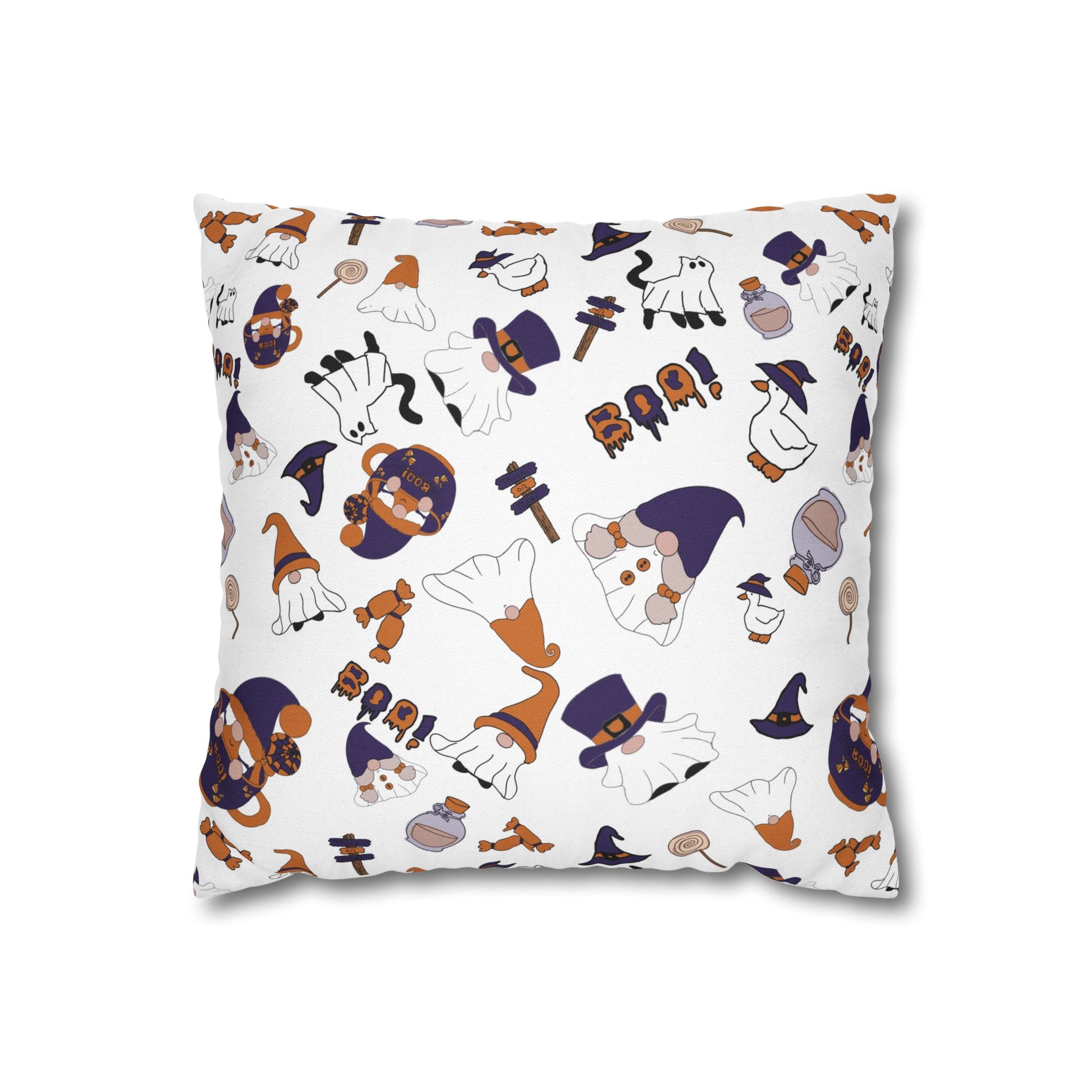 Halloween Gnomes Pillowcase | Spooky Ghosts Pumpkins Square Pillowcase