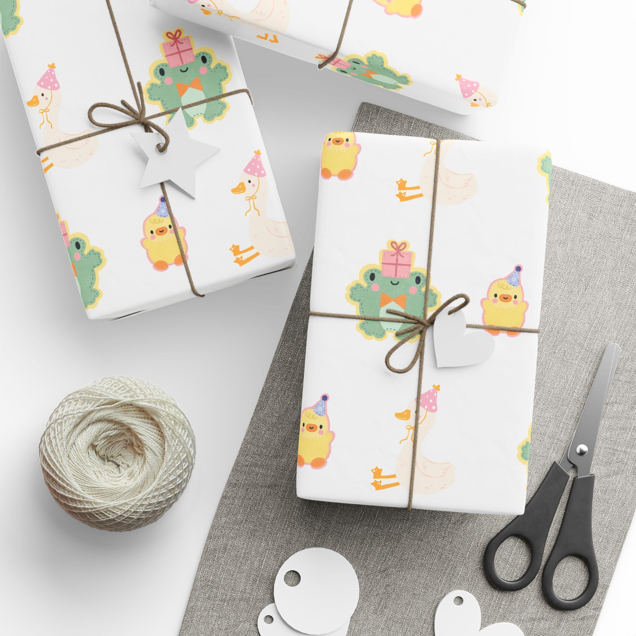 Wrapping Paper, Cute Frog, Chick and Duck Baby Shower/Baby Birthday Gift Wrap, Animal Print, Gender Neutral, Party Supplies, Kids Crafting