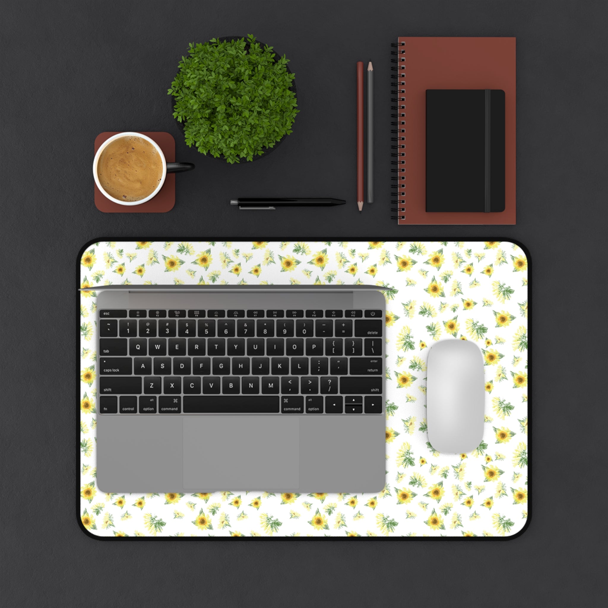 Yellow Sunflower Pattern Desk Mat | Floral Desk Pad