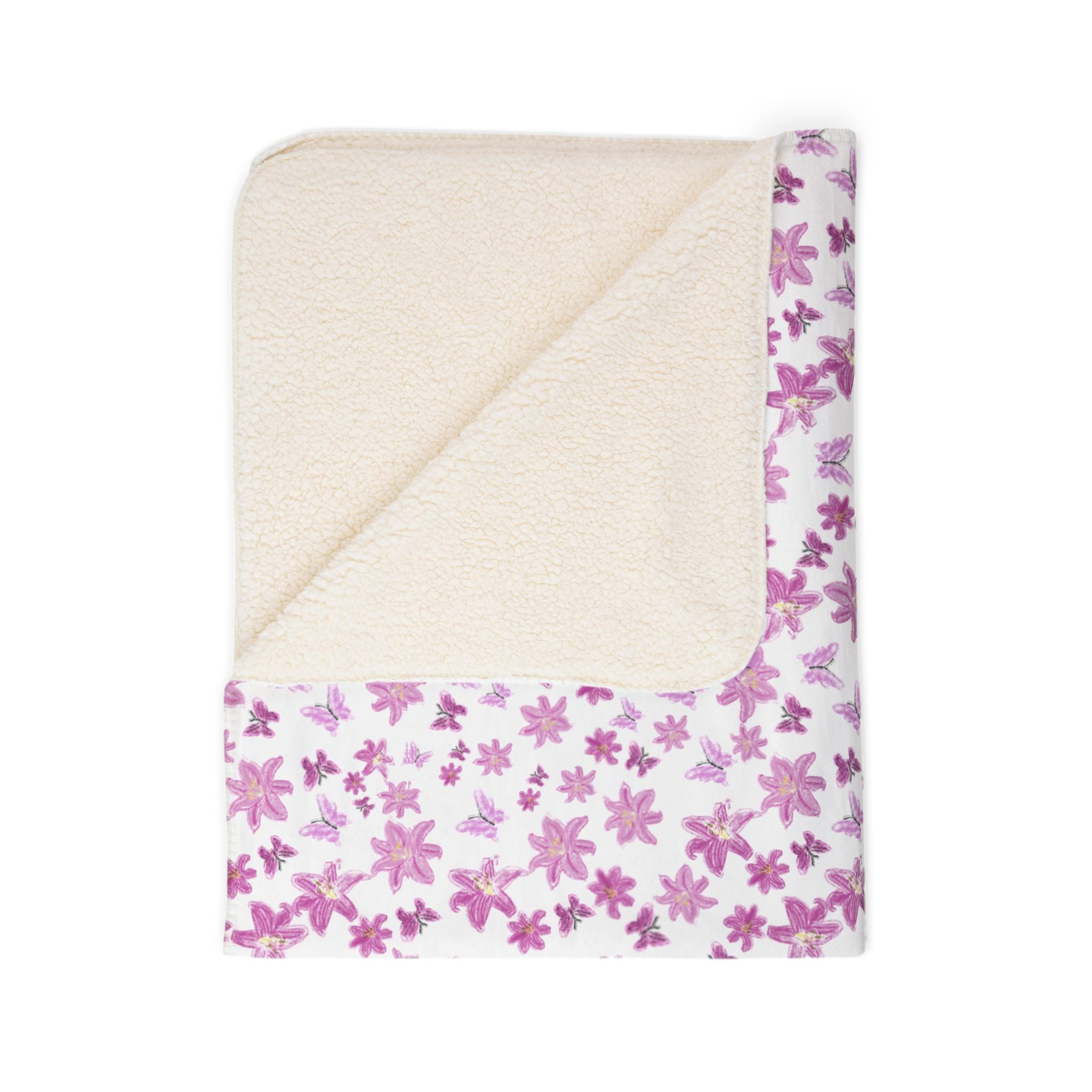 Floral and Butterflies Sakura Floral Fleece Sherpa Blanket | Cherry Blossom Pattern