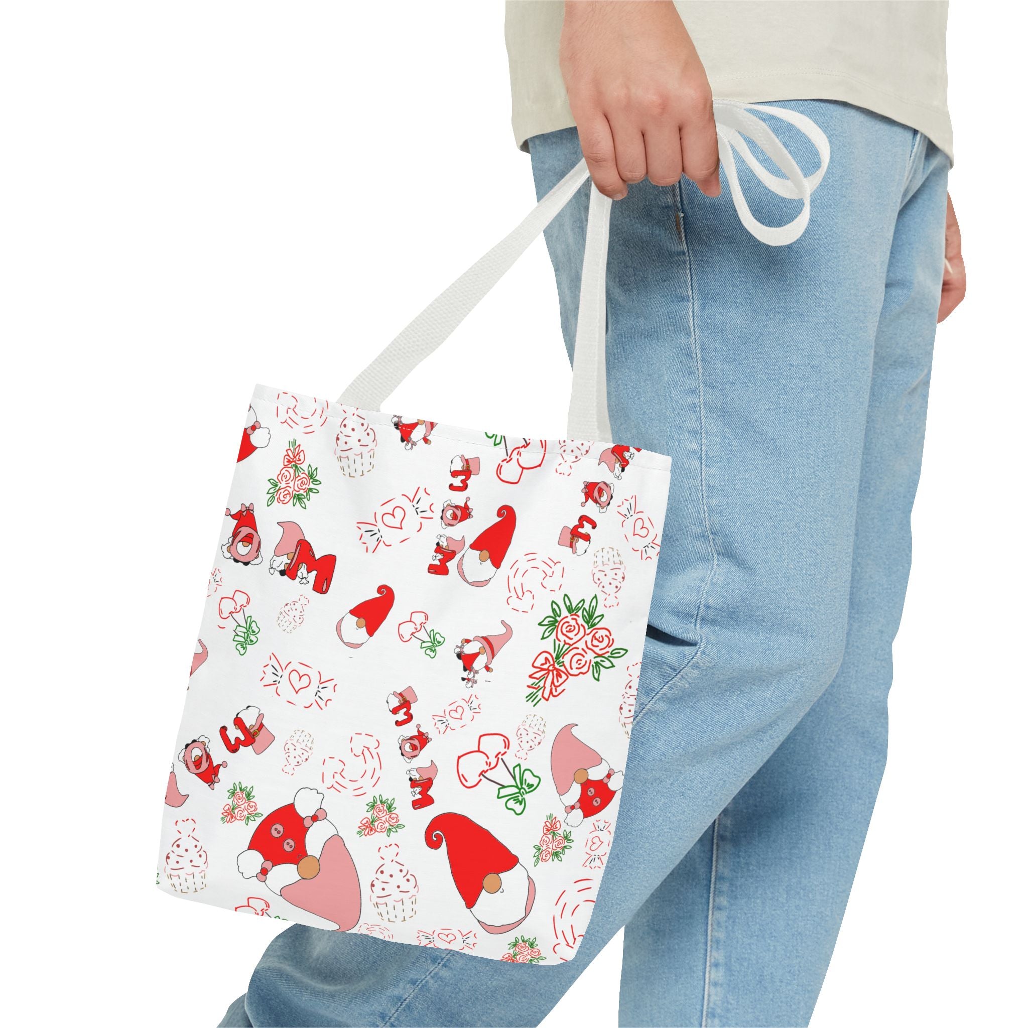 Mothers day  Gnome Pattern Tote Bag | Holiday Floral Gnomes All-Over Print