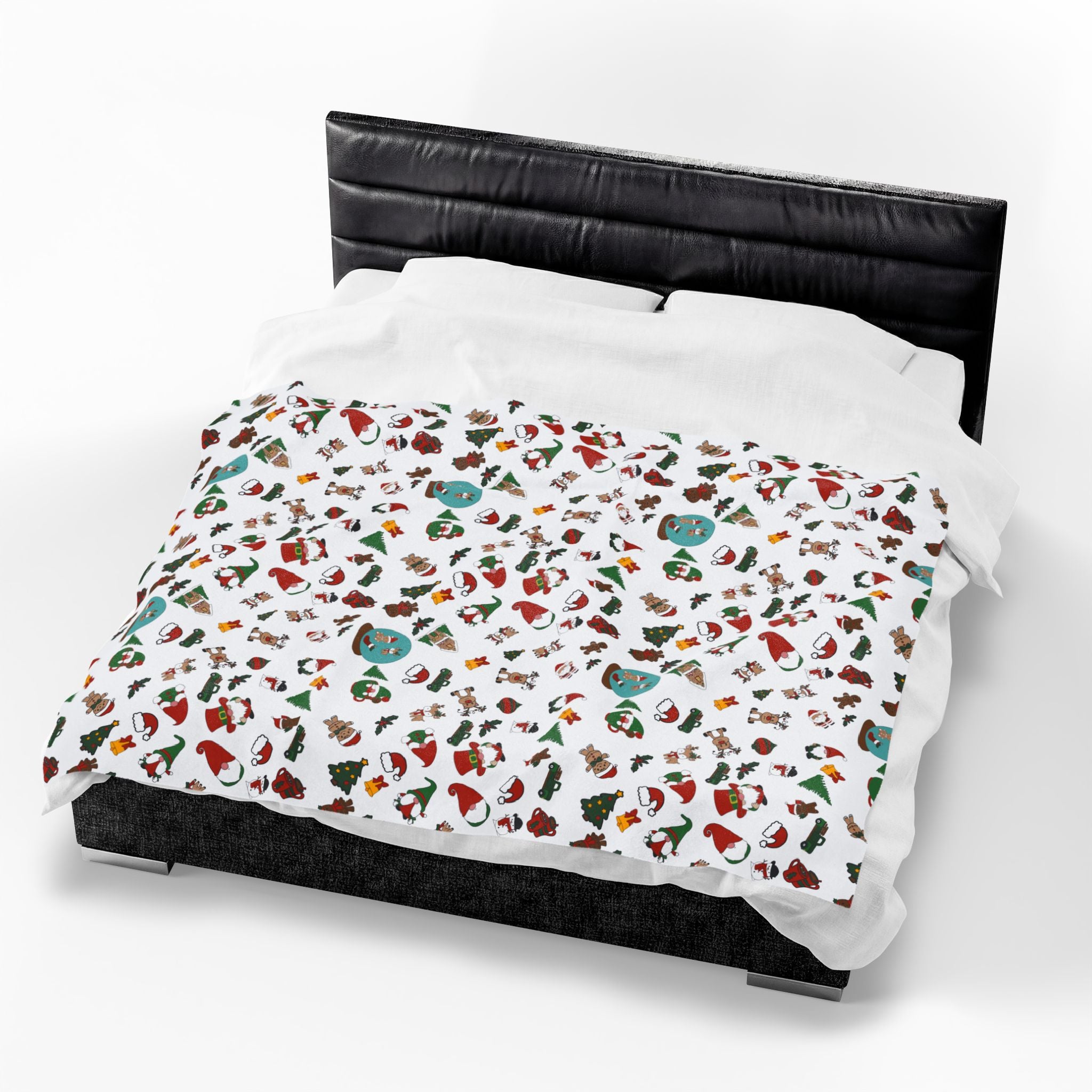 Christmas Cookie Pattern Velveteen Plush Blanket | Holiday Gingerbread Santa Trees