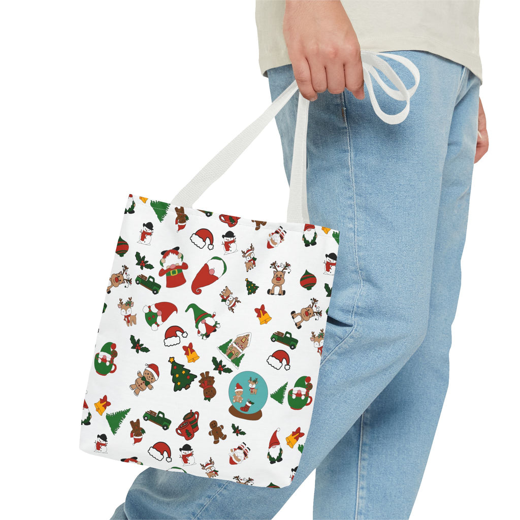 Christmas Icons Tote Bag | Santa, Trees, Stockings Pattern