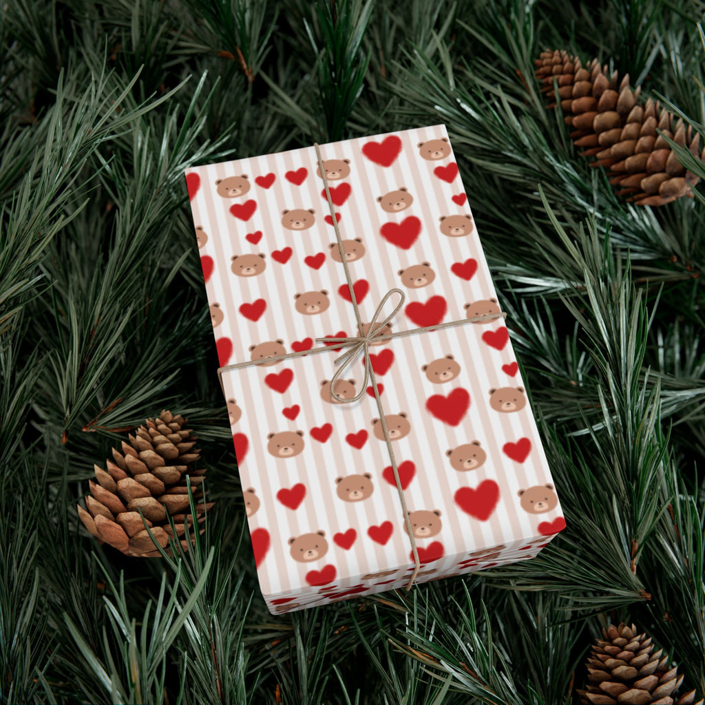 Teddy Bear Hearts Gift Wrap Paper | Valentine Wrapping Paper