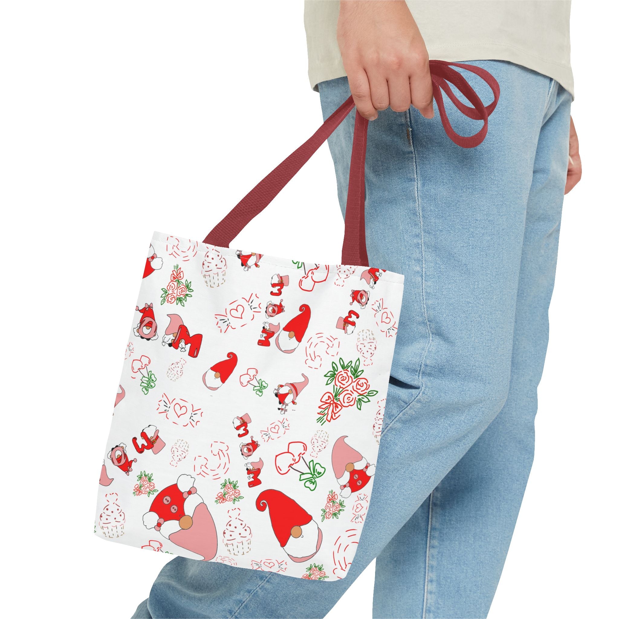 Mothers day  Gnome Pattern Tote Bag | Holiday Floral Gnomes All-Over Print