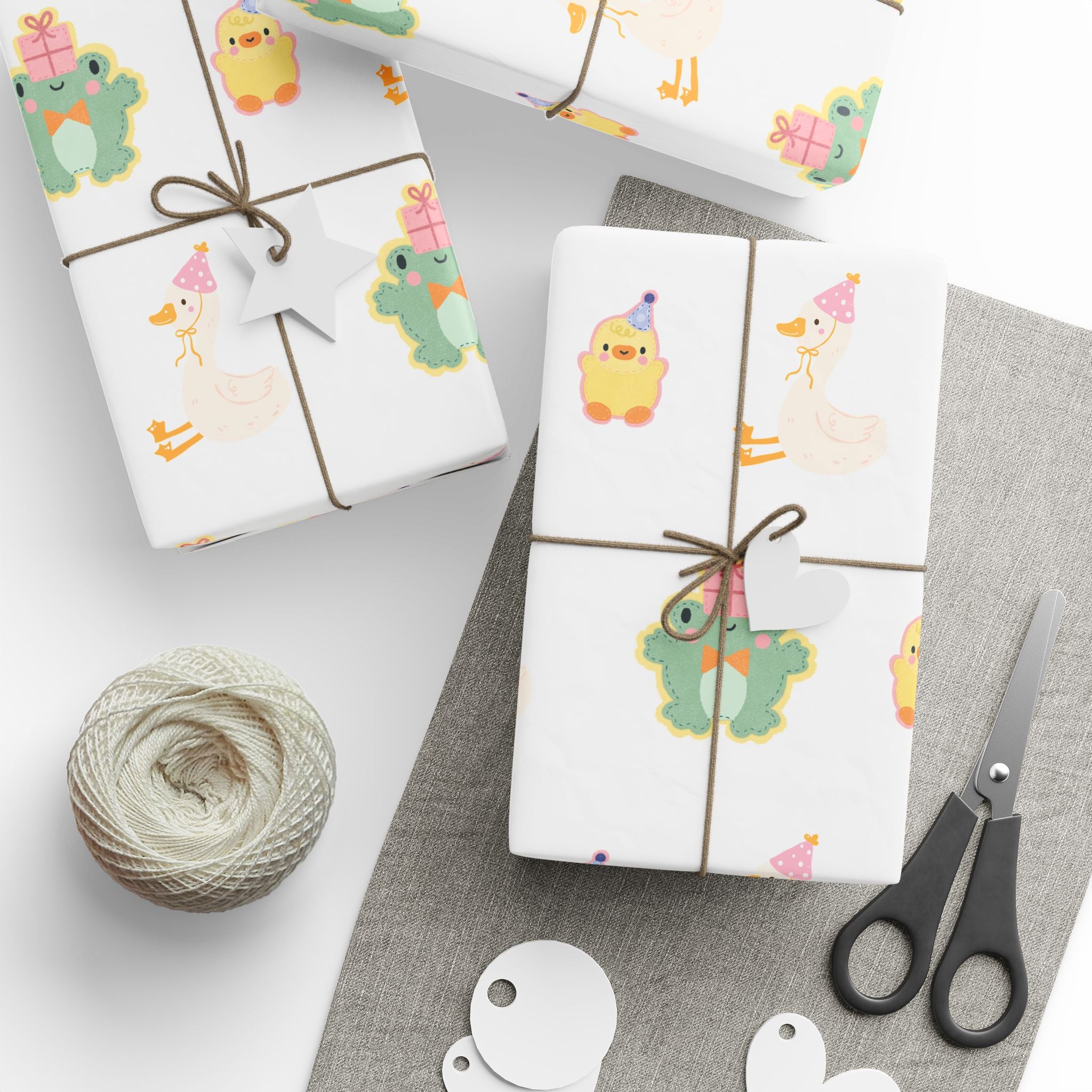 Wrapping Paper, Cute Frog, Chick and Duck Baby Shower/Baby Birthday Gift Wrap, Animal Print, Gender Neutral, Party Supplies, Kids Crafting