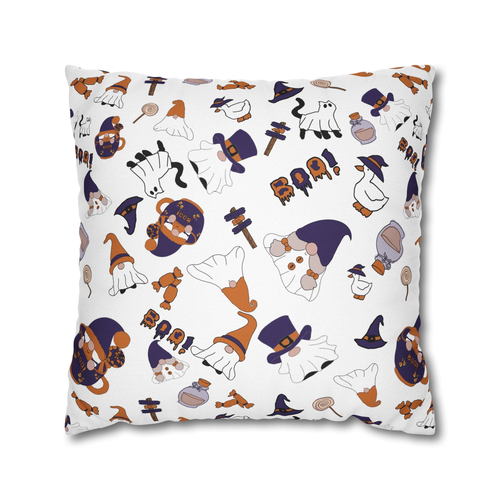 Halloween Gnomes Pillowcase | Spooky Ghosts Pumpkins Square Pillowcase