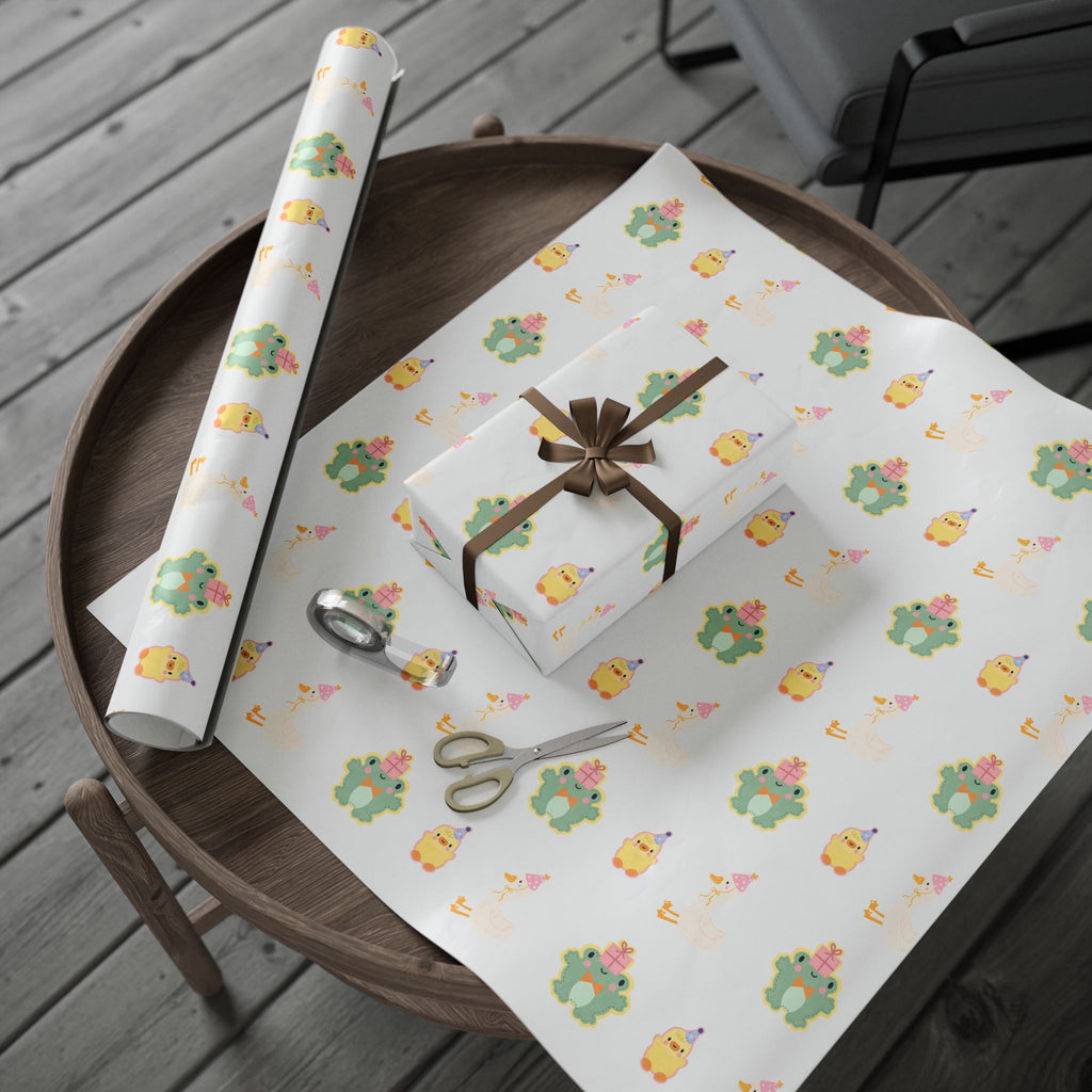 Wrapping Paper, Cute Frog, Chick and Duck Baby Shower/Baby Birthday Gift Wrap, Animal Print, Gender Neutral, Party Supplies, Kids Crafting