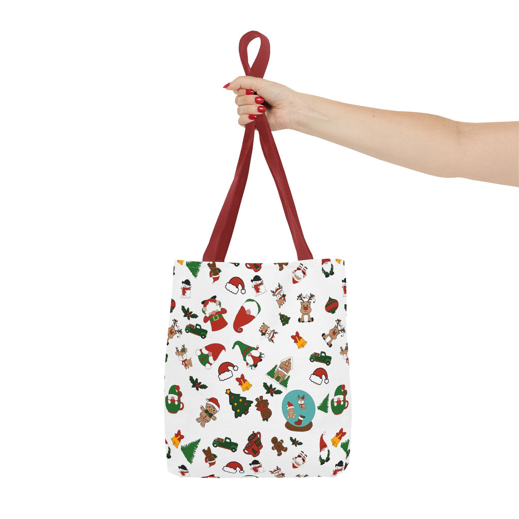 Christmas Icons Tote Bag | Santa, Trees, Stockings Pattern