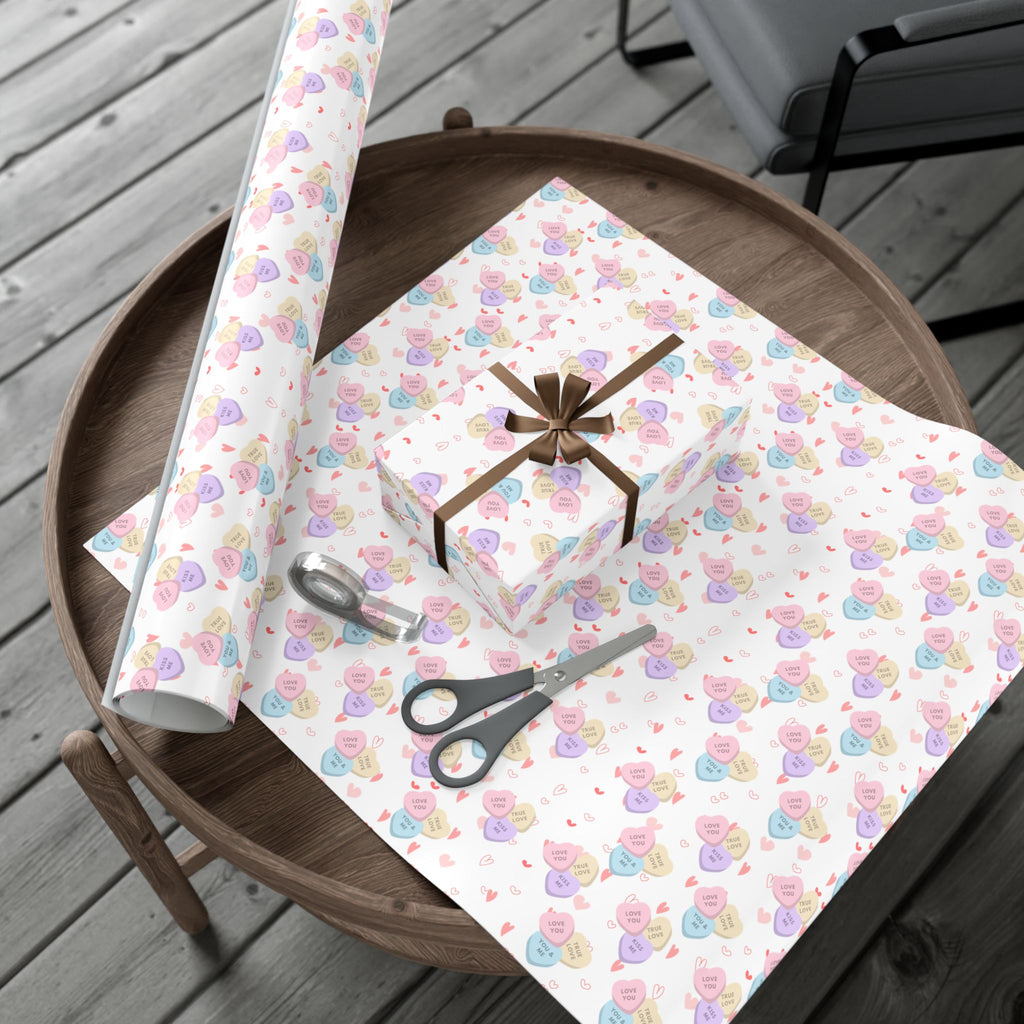 Candy Heart Pattern Gift Wrap | Valentines Conversation Heart Wrapping Paper