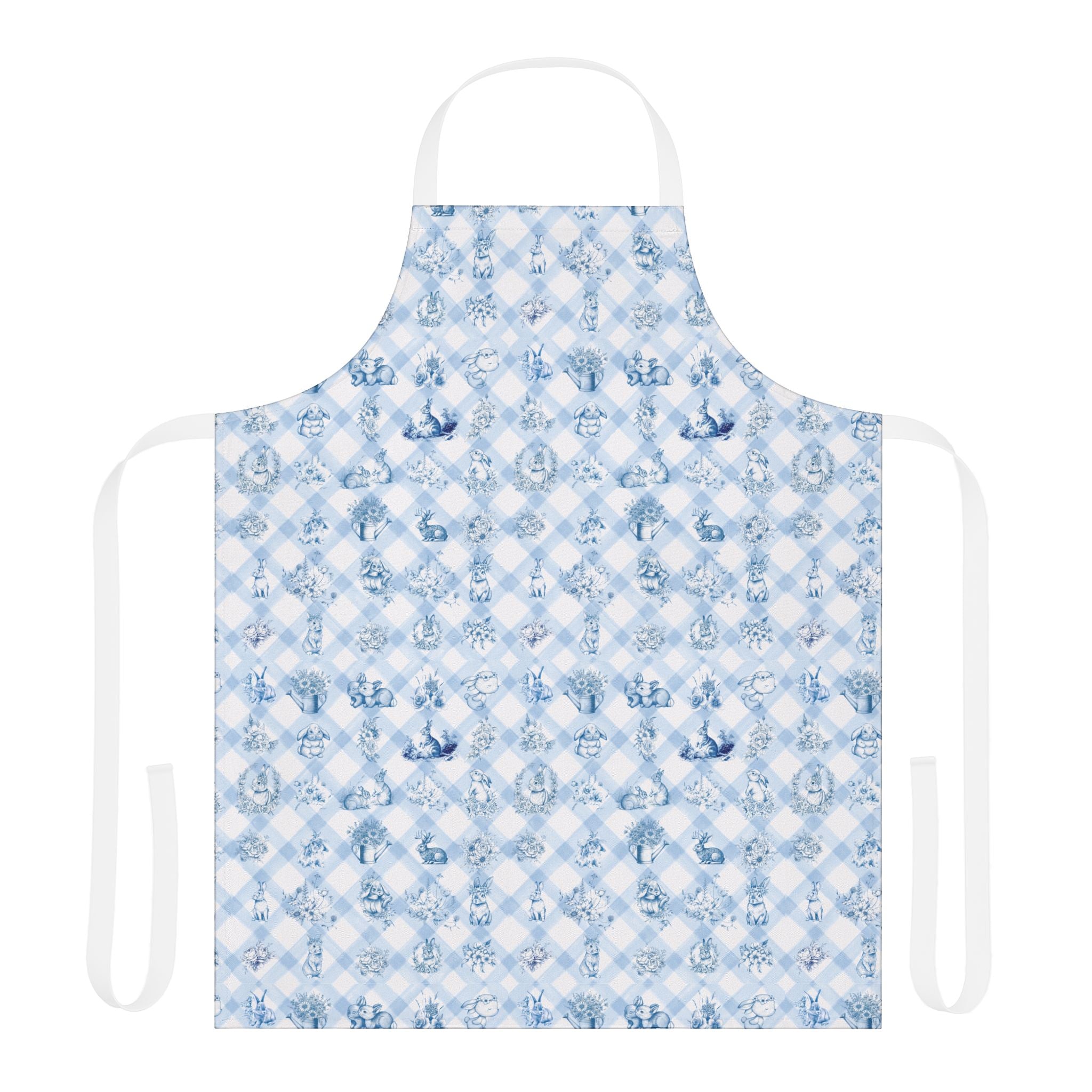 Cute Farm Plaid Bunny Apron — Bunnies Collection, 5-Color Straps