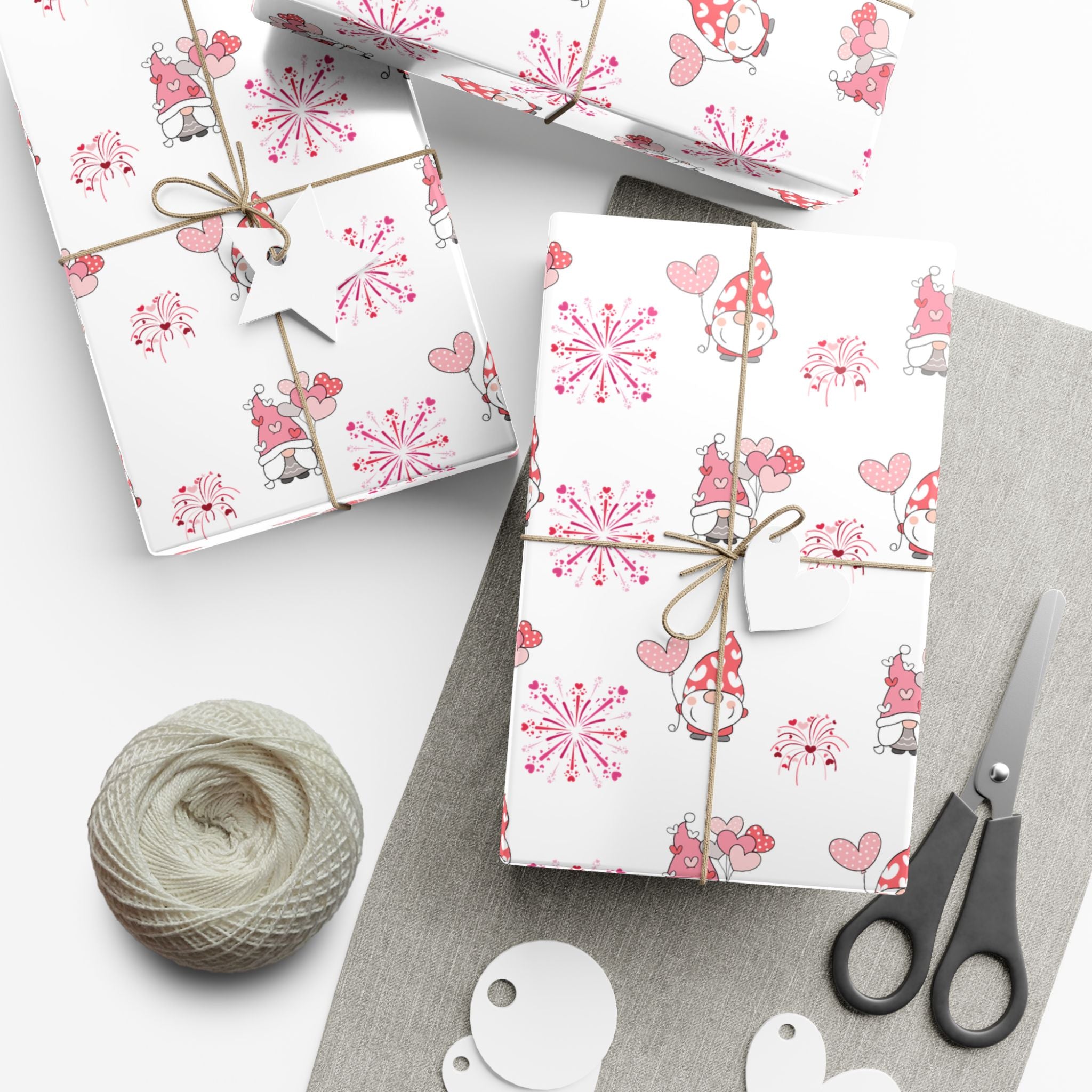 Valentine Gnome Pattern Gift Wrap, Pink Heart Wrapping Paper | Cute Gnomes