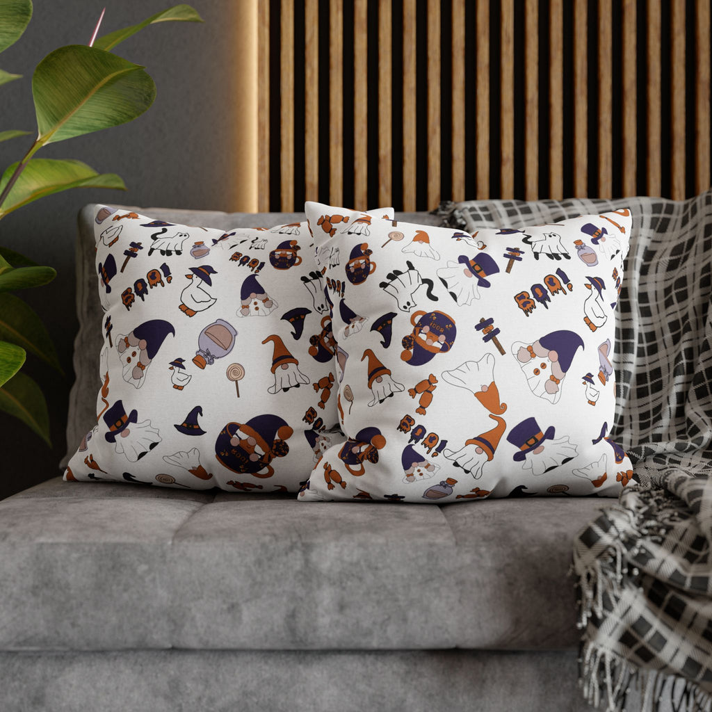 Halloween Gnomes Pillowcase | Spooky Ghosts Pumpkins Square Pillowcase
