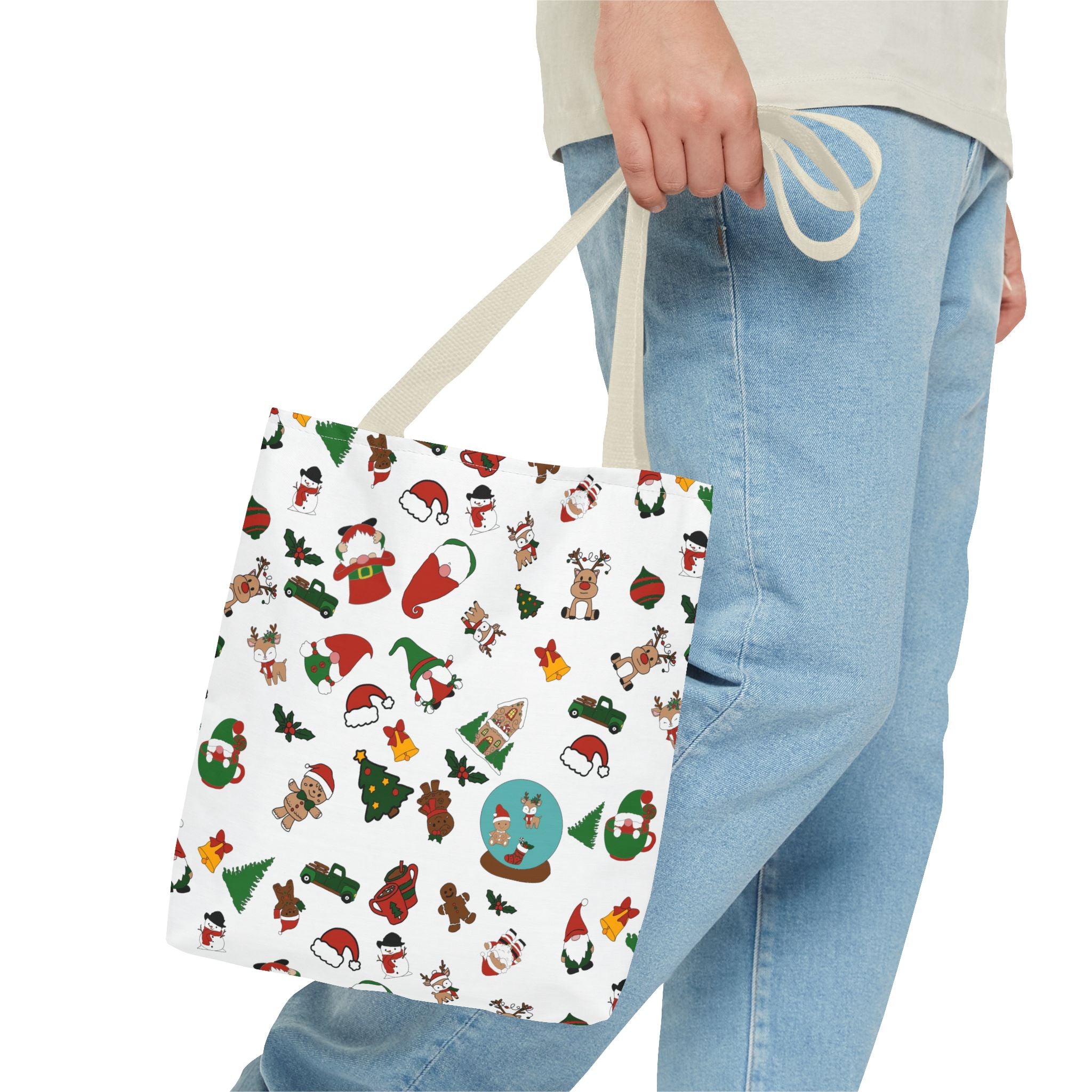 Christmas Icons Tote Bag | Santa, Trees, Stockings Pattern