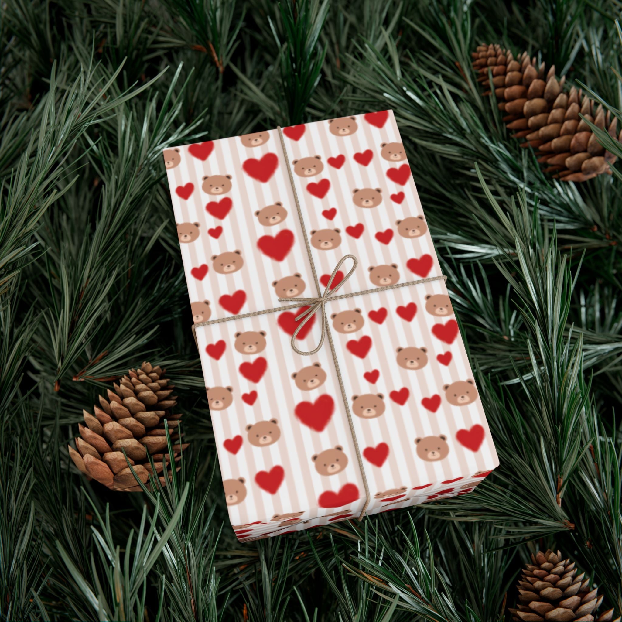 Teddy Bear Hearts Gift Wrap Paper | Valentine Wrapping Paper