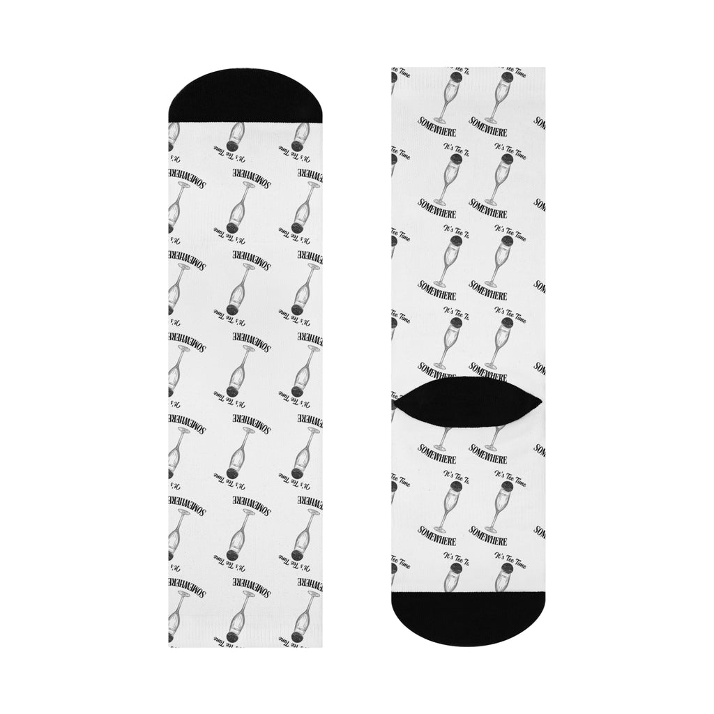 It's Tee Time Some Where! Champagne  - Martini Glass Pattern Cushioned Crew Socks | Cocktail Repeat Design