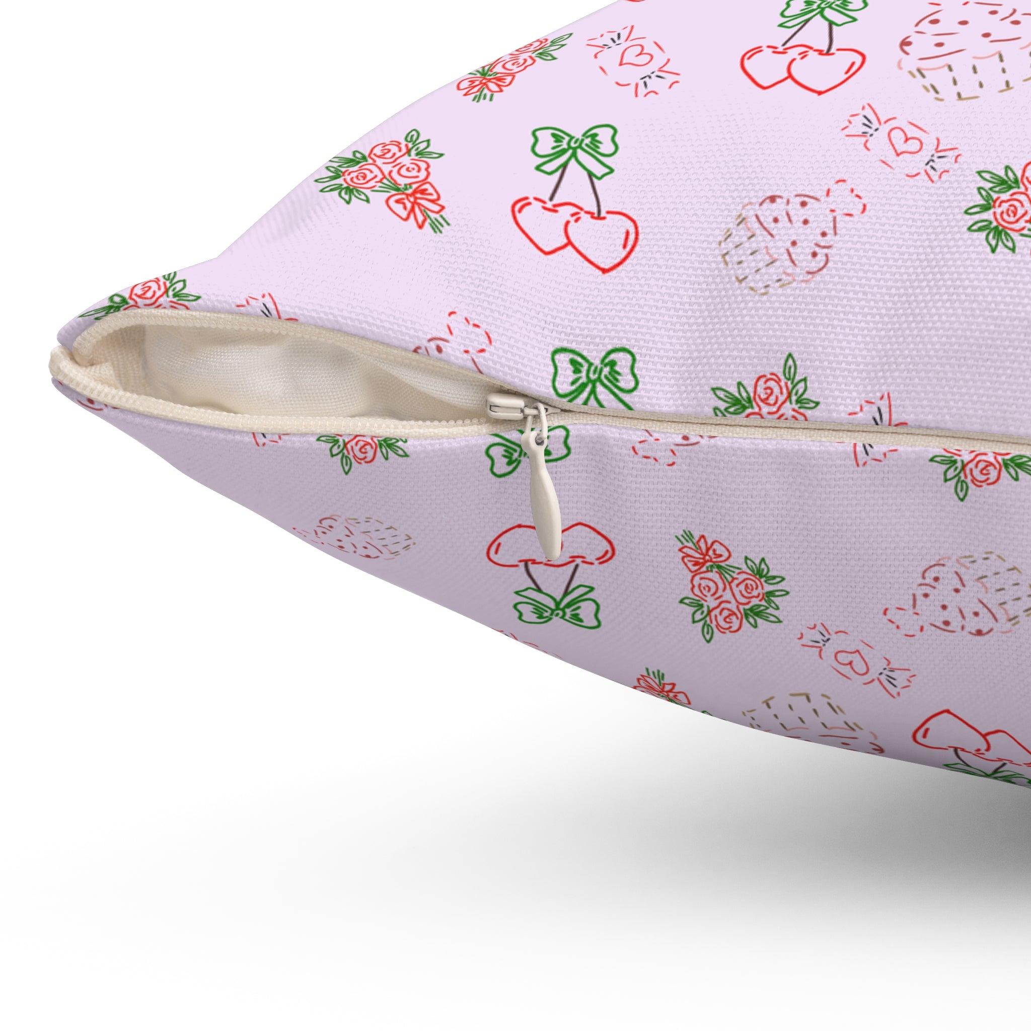 Cherry , Cupcakes , Flowers - Valentines Day Pattern Pillow | Pink Floral Cherry Throw Pillow