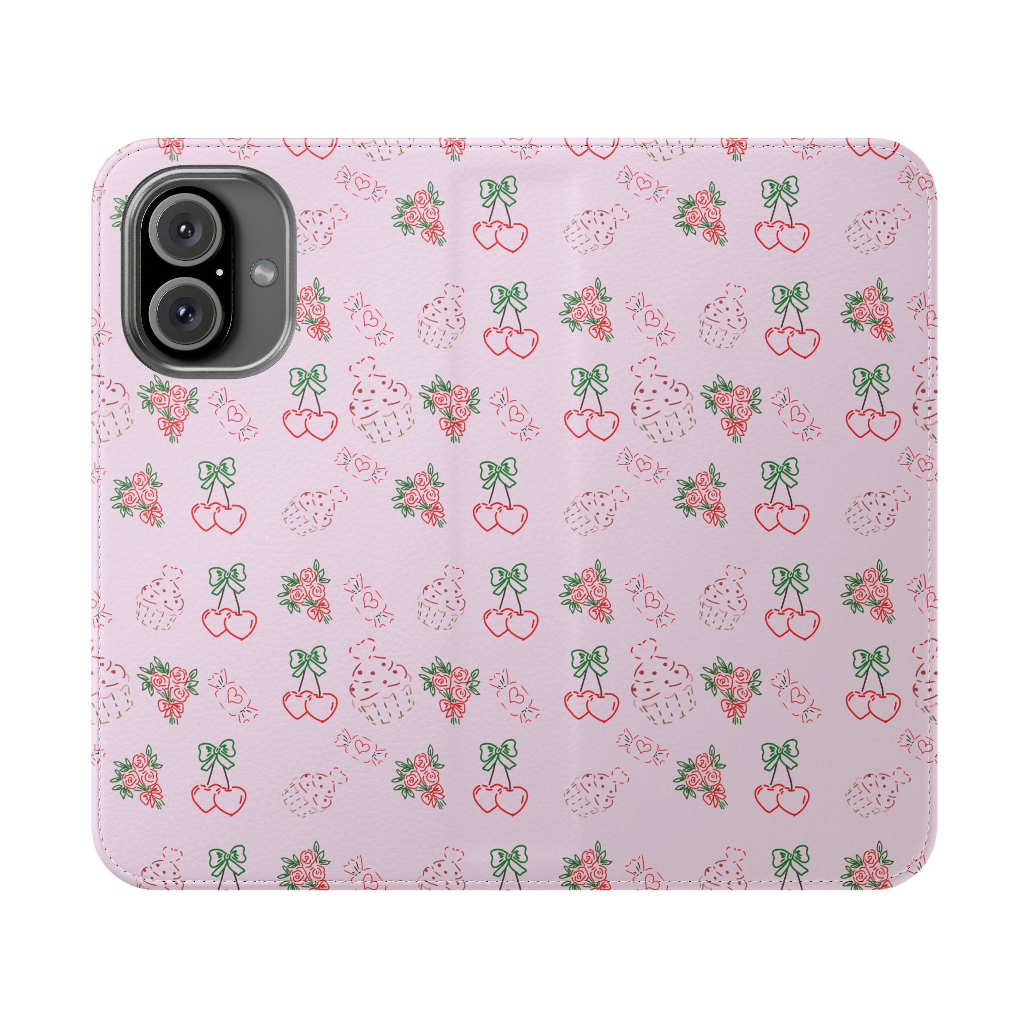 Cherry Pattern Flip Case | Pink Floral Retro Cherries Phone Wallet