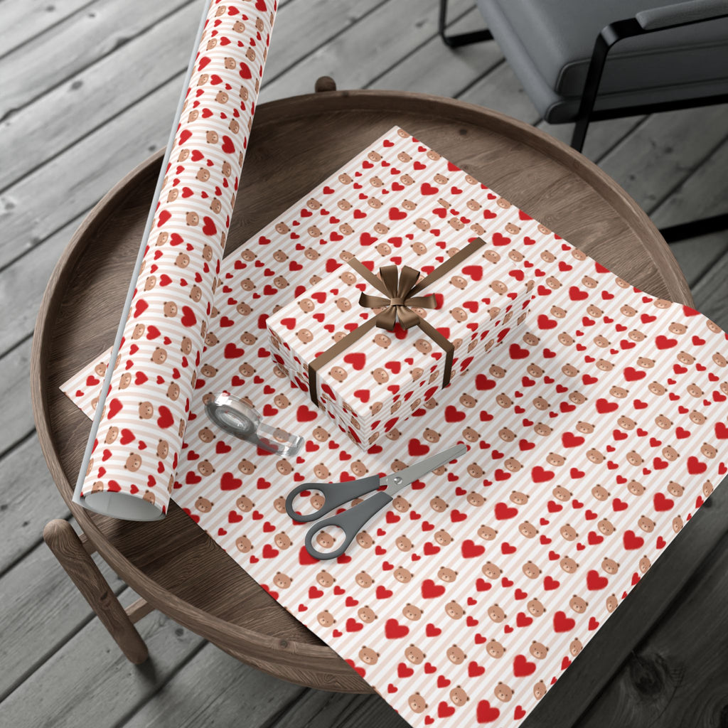 Teddy Bear Hearts Gift Wrap Paper | Valentine Wrapping Paper