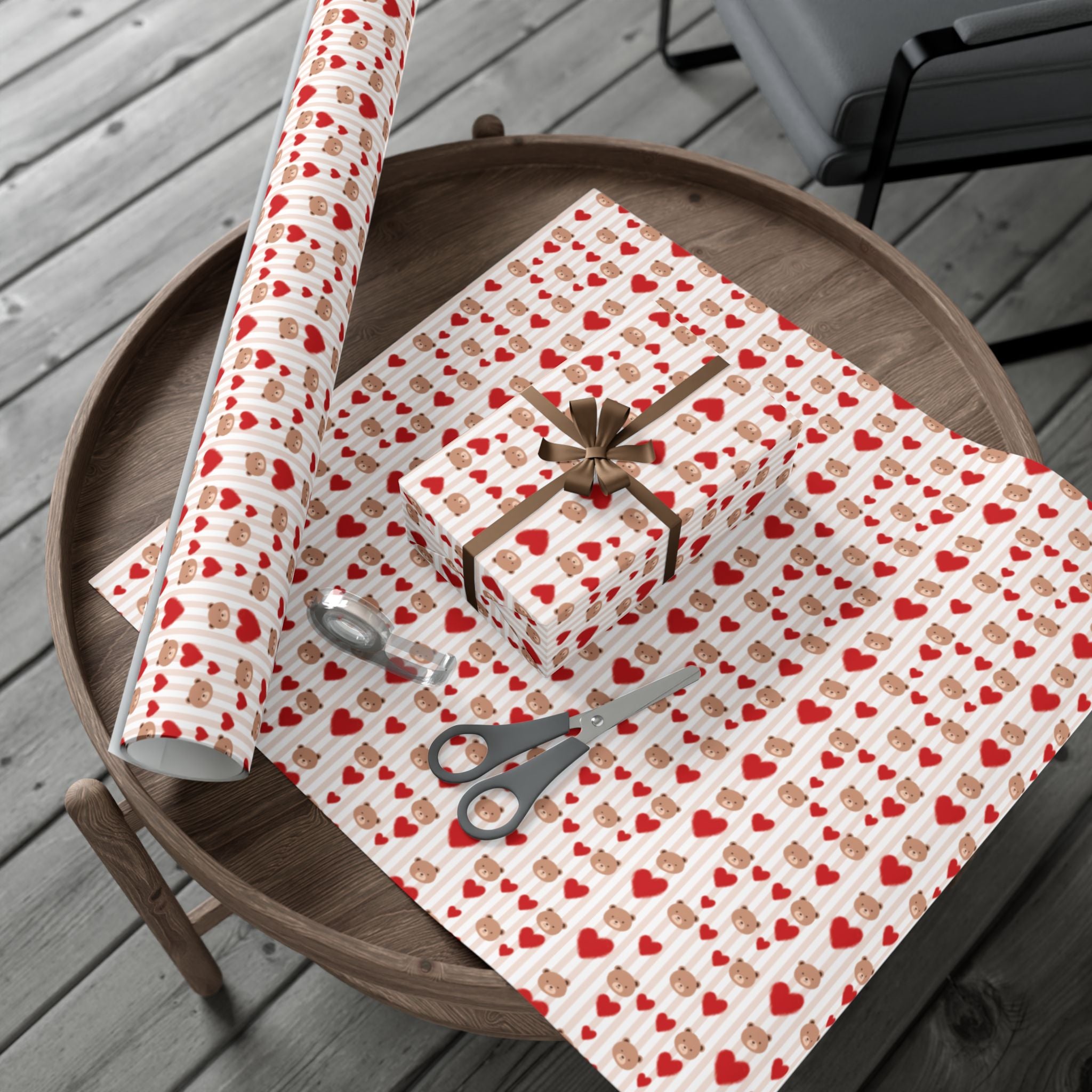 Teddy Bear Hearts Gift Wrap Paper | Valentine Wrapping Paper