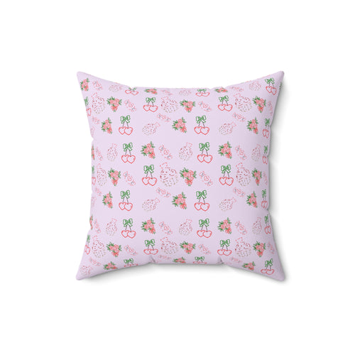 Cherry , Cupcakes , Flowers - Valentines Day Pattern Pillow | Pink Floral Cherry Throw Pillow