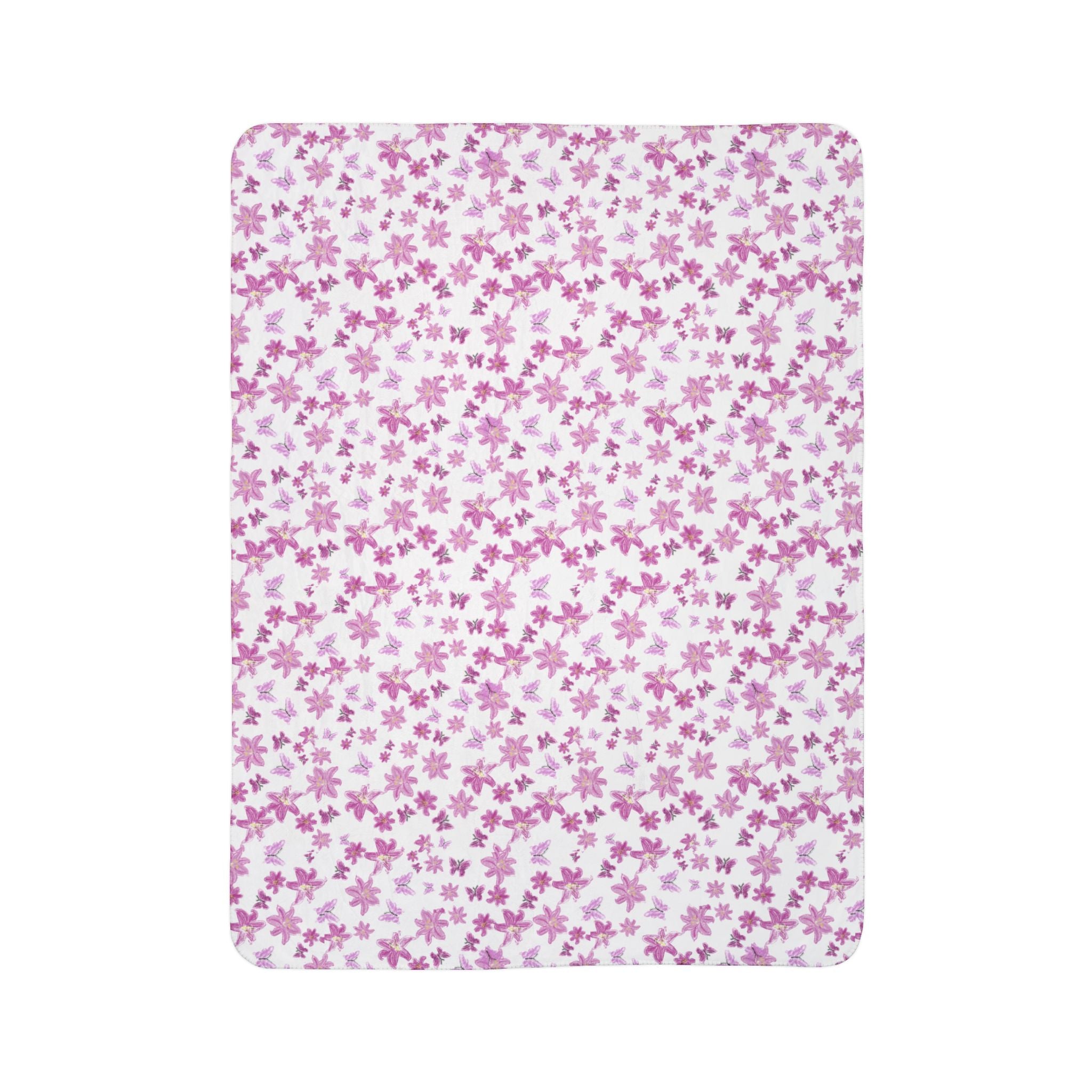 Floral and Butterflies Sakura Floral Fleece Sherpa Blanket | Cherry Blossom Pattern