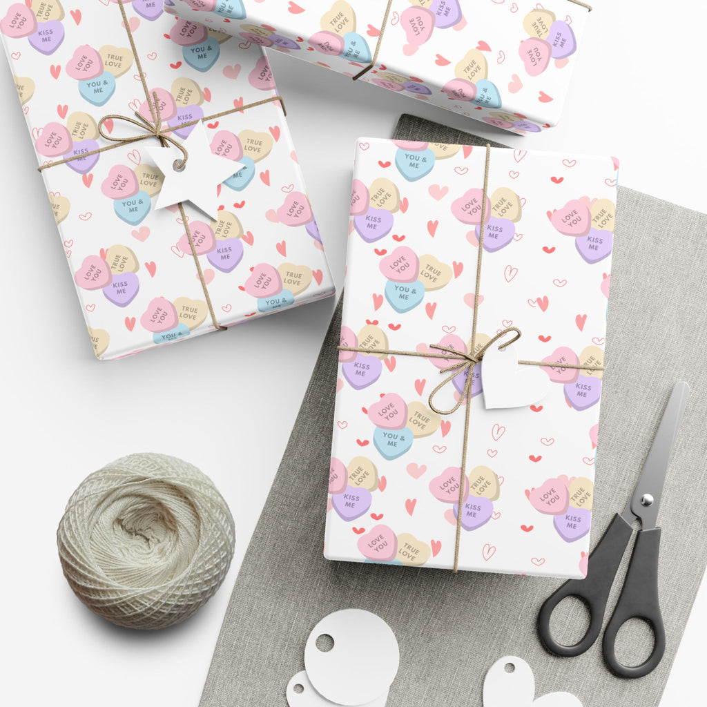 Candy Heart Pattern Gift Wrap | Valentines Conversation Heart Wrapping Paper